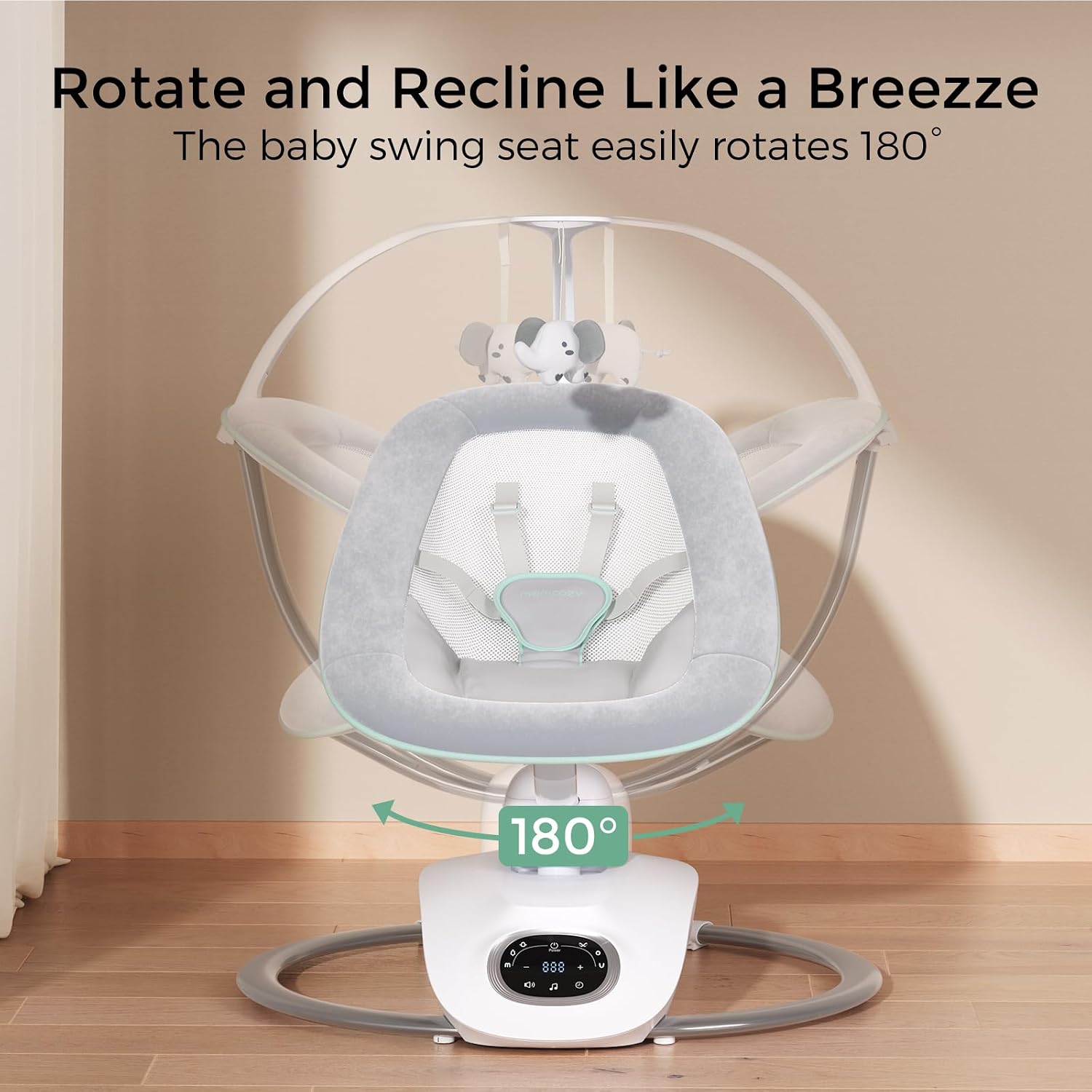 Momcozy CocoSway Electric Baby Swing for Infant, 180° Rotating Seat, 6 Parent-Like Sway Motions & 4 Speeds, Remote Control, Machine-Washable Cover, Grey