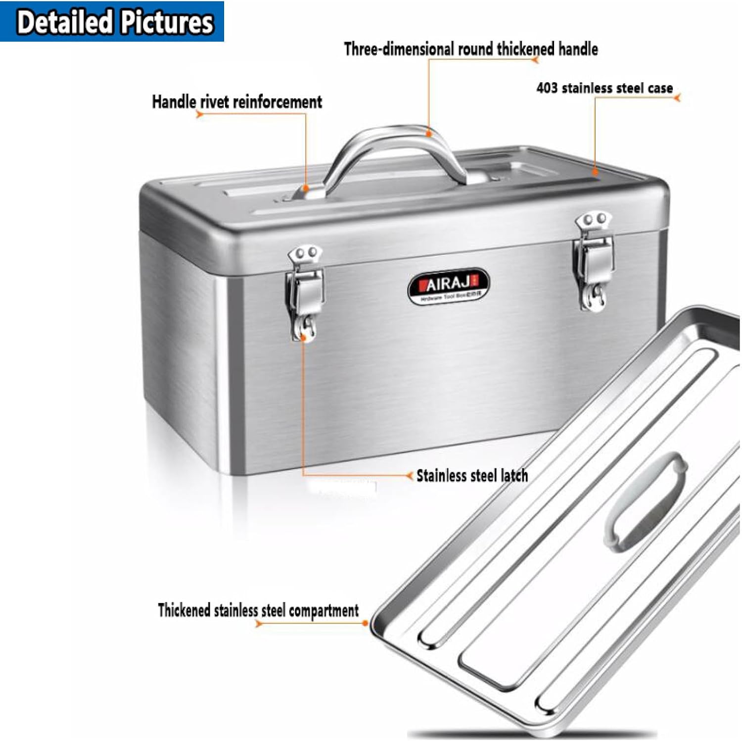 Stainless Steel Tool box,2 Layer Folding Multi-Function Tool box,with Removable Tool Tray and Lock Storage Box,Easy to Carry Hand Carry Tool Cases,for Tools Storage Household Hand Tool Box, Large