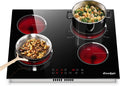 Electric Cooktop 24 Inch, 4 Burner Electric Stove Top Drop-in(22.05'x19.3') 220V-240V, 24 Inch large Ceramic Stovetop with Ceramic Glass, Timer, Kids Safety Lock, 220V Hard Wired (No Plug)