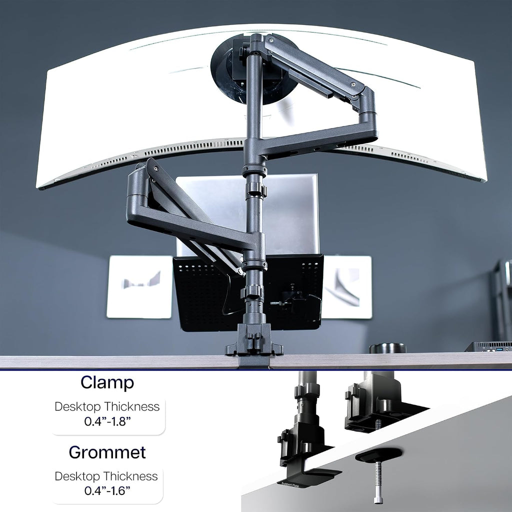 VIVO Pneumatic Arm Ultrawide Monitor Extra Tall Desk Mount for Up to 49 inch Screens and Laptop Tray for Up to 17 inch Notebooks, Holds Ultra-Wides Up to 44 lbs, Black, STAND-V120K-L