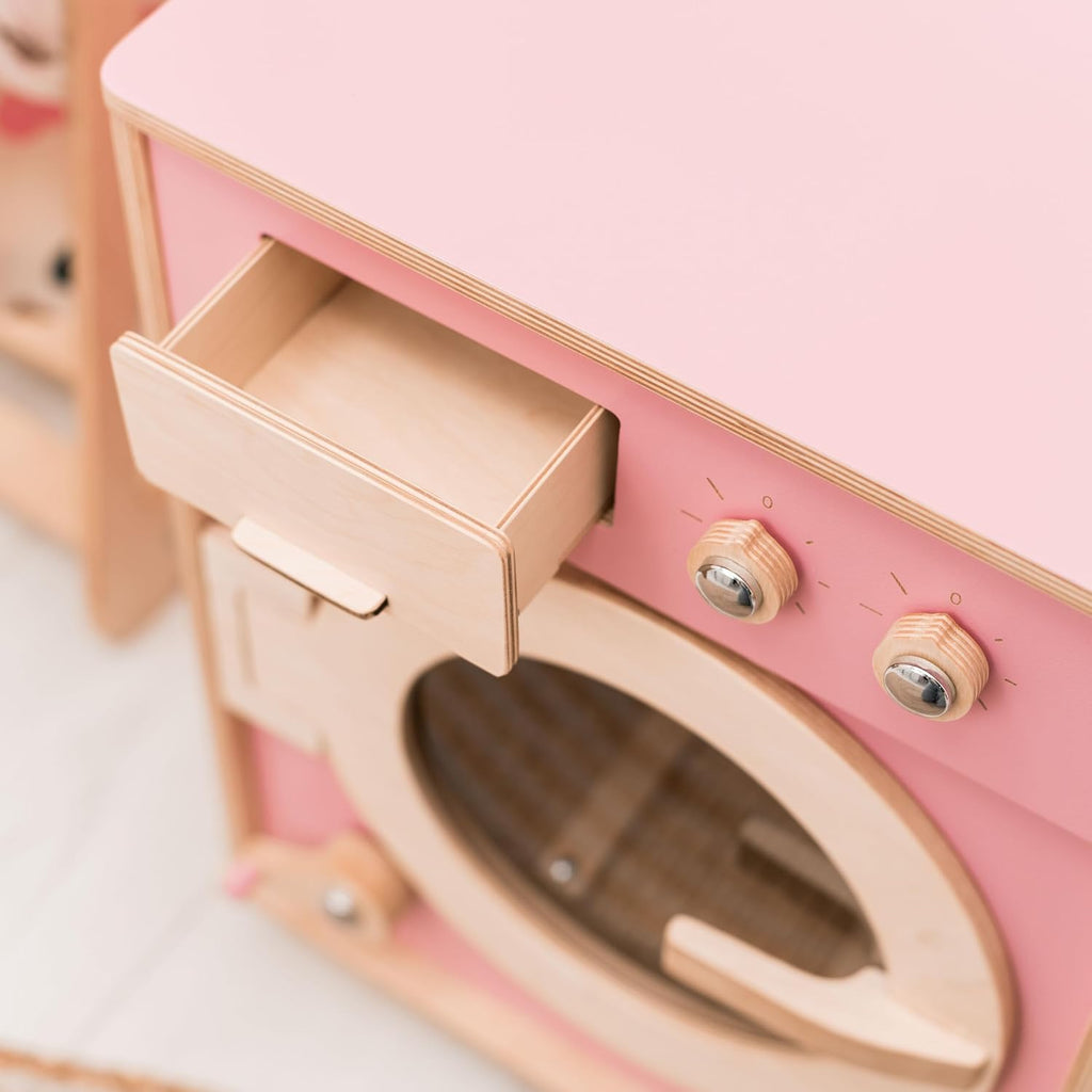 Toy Washing Machine Wooden Play Kitchen - Pretend Play Cleaning Set Washing Machine Toy for Kids - Pretend Play Toys for Toddlers Christmas Gifts for Children (Natural)