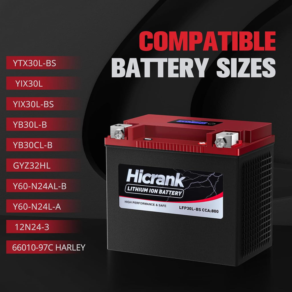 YTX30L-BS/YIX30L-BS High Performance LiFePO4 Motorcycle Battery,Digital Readout, 12V 18Ah 800CCA Fits for KTM Yamaha Harely, ATV, UTV,Jet Ski, PWC,Snowmobile, 4 Wheeler