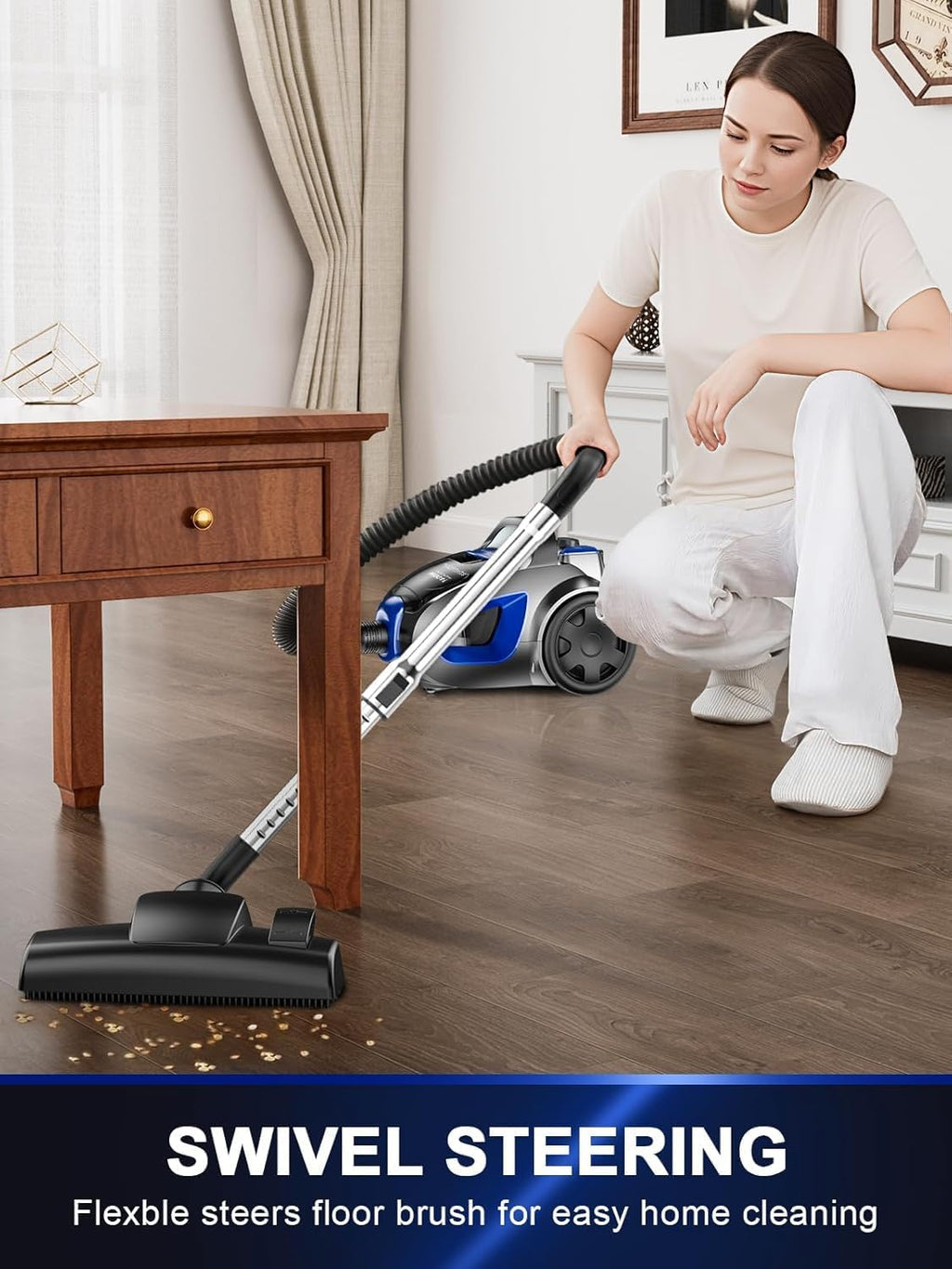 Canister Vacuum Cleaner, 40Kpa 1600W Cyclon Power Bagless Canister Vacuum Cleaners for Home, 3.7QT Large Dust Cup, Lightweight Vac for Hard Floors, Carpets, Pet Hair, Blue