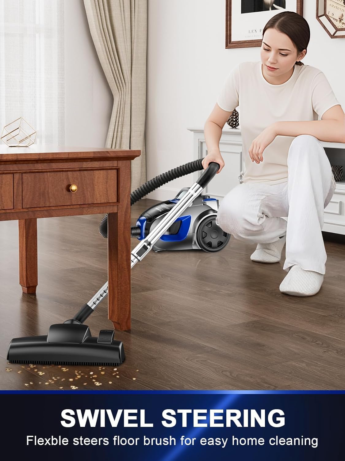 Canister Vacuum Cleaner, 40Kpa 1600W Cyclon Power Bagless Canister Vacuum Cleaners for Home, 3.7QT Large Dust Cup, Lightweight Vac for Hard Floors, Carpets, Pet Hair, Blue