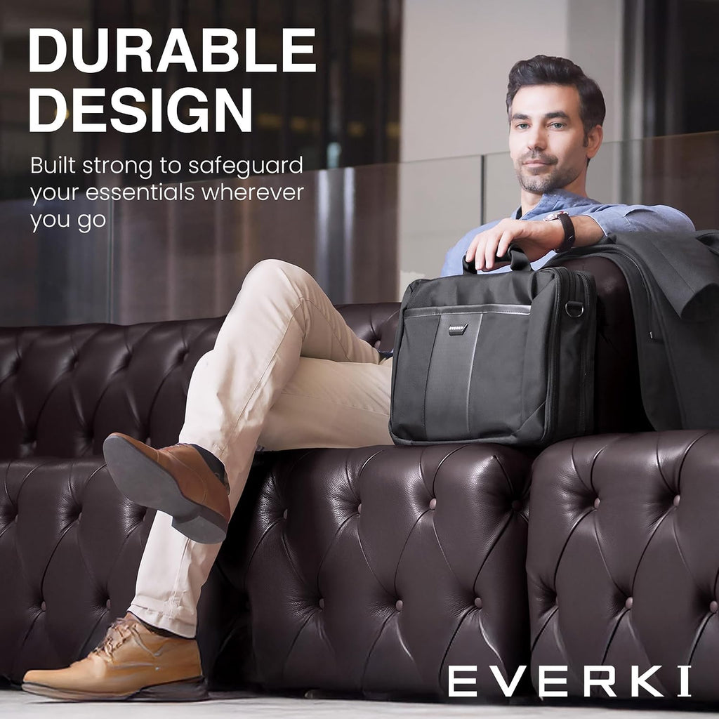 EVERKI Versa Laptop Briefcase Bag – Heavy-Duty Computer Bag for Laptops 13–17.3', Water-Resistant Travel Bag with Multiple Pockets for Business, Stylish Laptop Bag for Men & Women – Black (EKB427BK17)