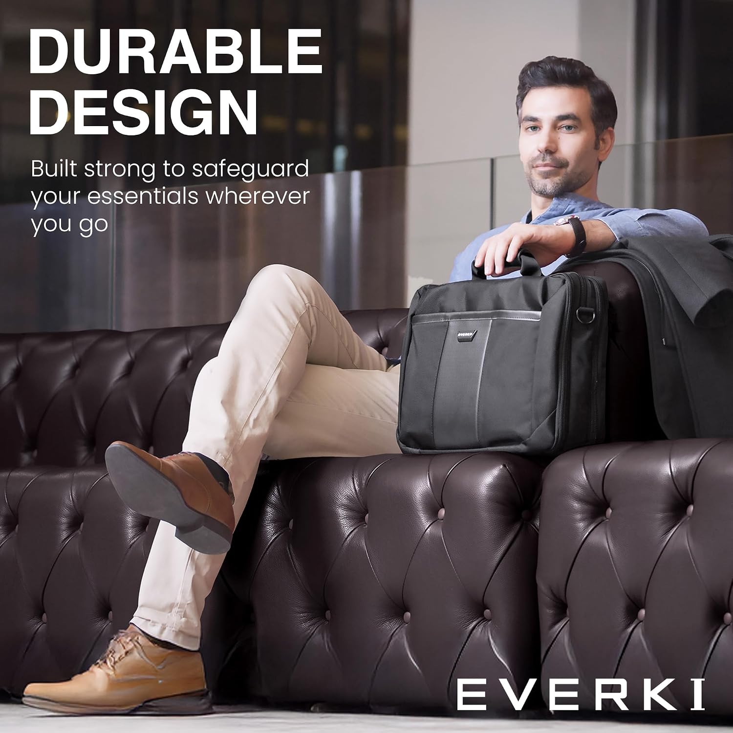 EVERKI Versa Laptop Briefcase Bag – Heavy-Duty Computer Bag for Laptops 13–17.3', Water-Resistant Travel Bag with Multiple Pockets for Business, Stylish Laptop Bag for Men & Women – Black (EKB427BK17)