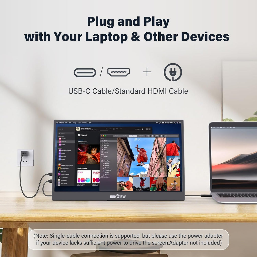 InnoView 15.6' Portable Monitor 120Hz 2K QHD 2160x1440 | 100% sRGB HDR | Second Monitor with 2 USB-C & HDMI Ports |Travel Monitor for Laptop MacBook/Switch/PS5/Xbox(Adapter Not Included)