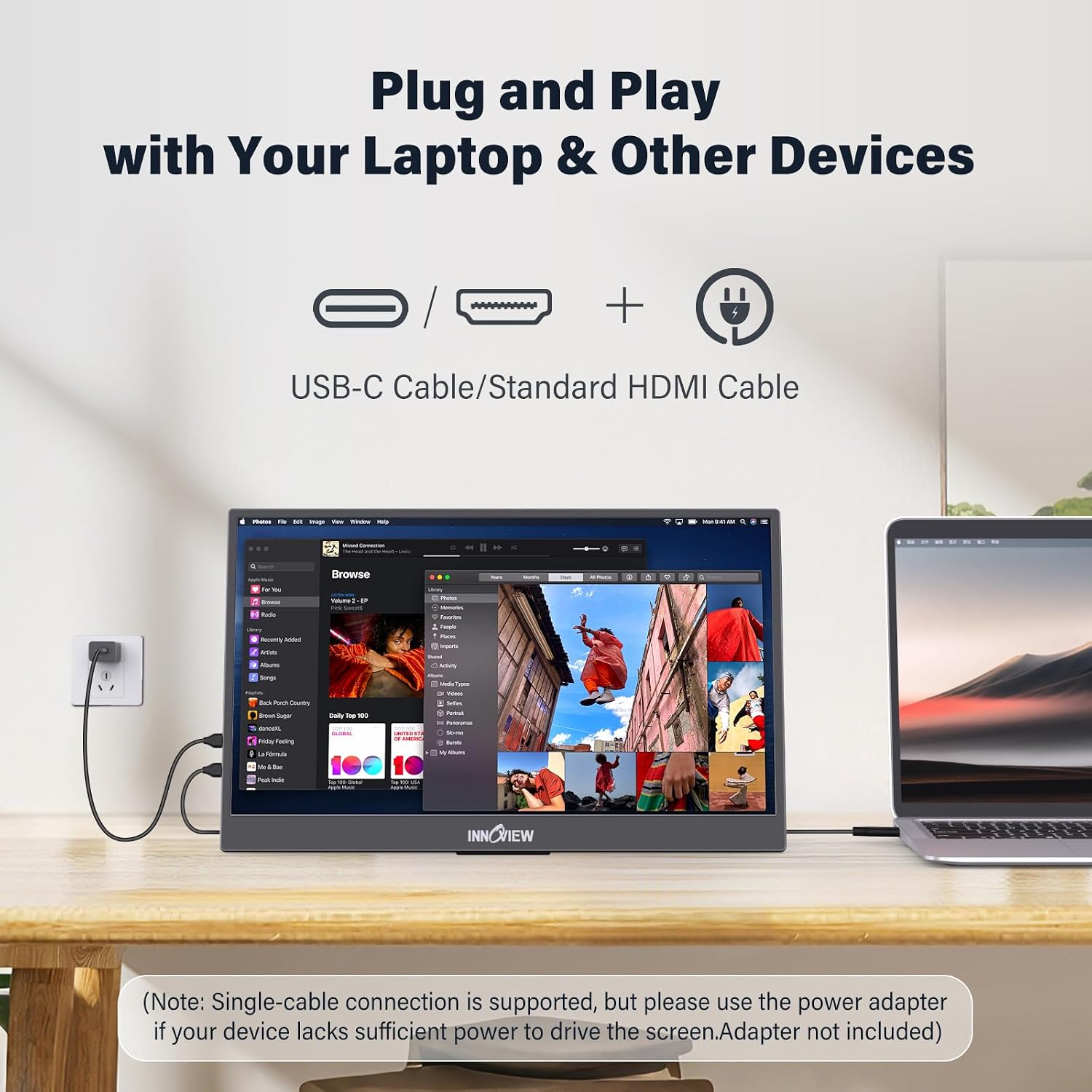 InnoView 15.6' Portable Monitor 120Hz 2K QHD 2160x1440 | 100% sRGB HDR | Second Monitor with 2 USB-C & HDMI Ports |Travel Monitor for Laptop MacBook/Switch/PS5/Xbox(Adapter Not Included)