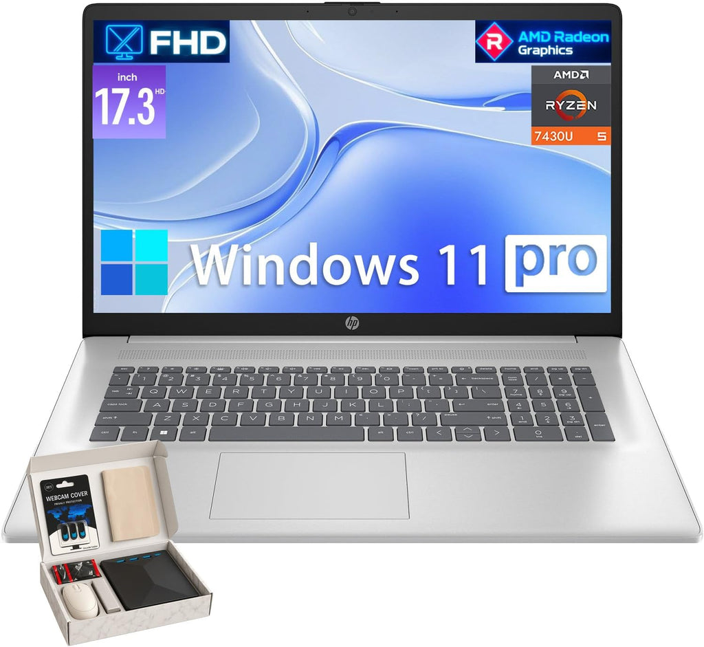 HP Flagship 17 Laptop Business Computer - AMD Ryzen 5 7430U, 17.3 FHD IPS Display, AMD Radeon Graphics, Wi-Fi6, Fast Charge, 16GB RAM, 512GB SSD