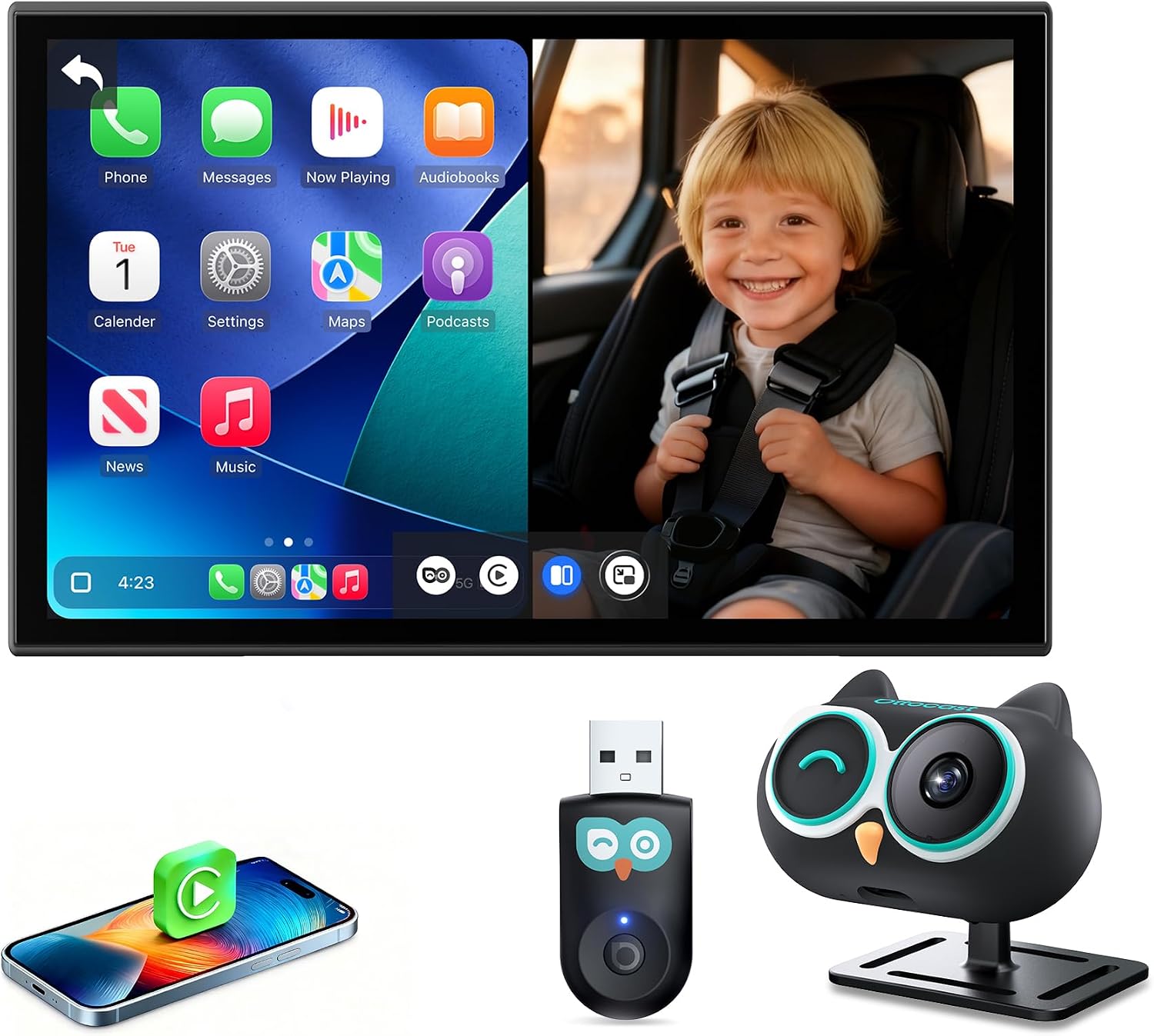 OTTOCAST Baby Car Camera Displaying on Car Screen,1080P Clear No-Glow Night Vision,Split-Screen Navigation,150°Wide Angle,Car Baby Monitor with Built-in Wireless CarPlay Cabin Care Car Adapter 2026