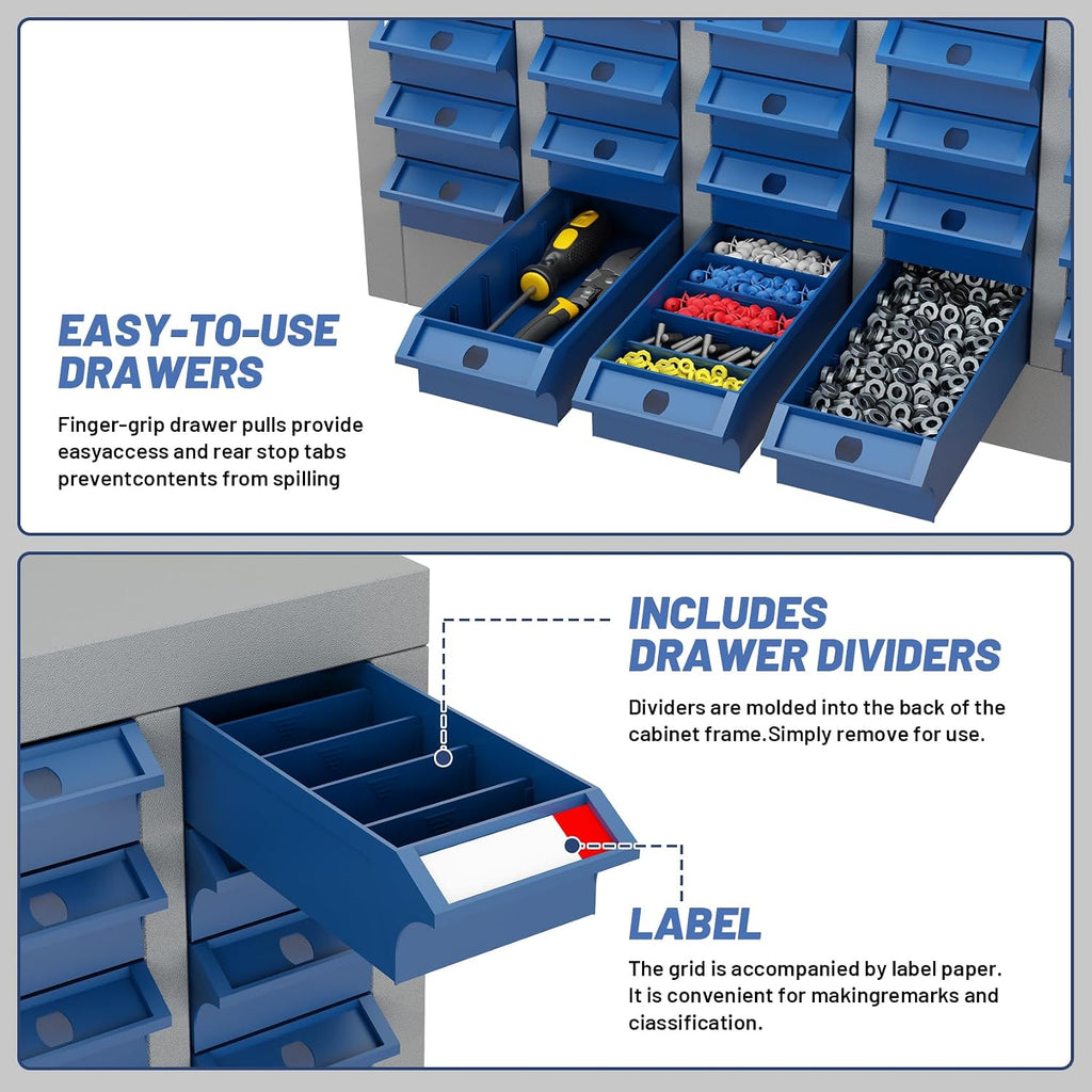 Part Cabinets with 40 Drawer Nut Bolt Screw Nail Storage Organizer for Garage Organization, Lego Storage, Teacher Toolbox, Parts Bins Organizer for Shop, Hardware Organizer Containers