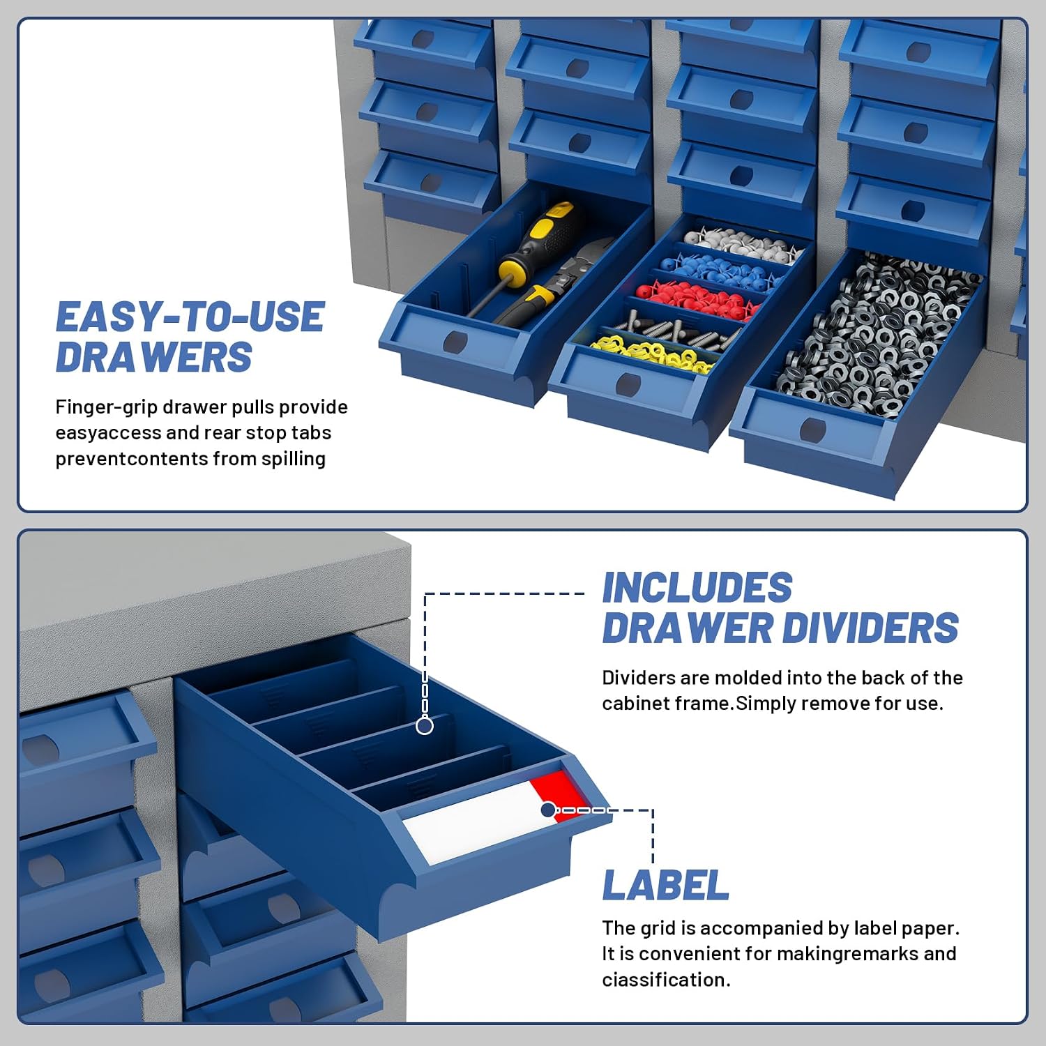 Part Cabinets with 40 Drawer Nut Bolt Screw Nail Storage Organizer for Garage Organization, Lego Storage, Teacher Toolbox, Parts Bins Organizer for Shop, Hardware Organizer Containers