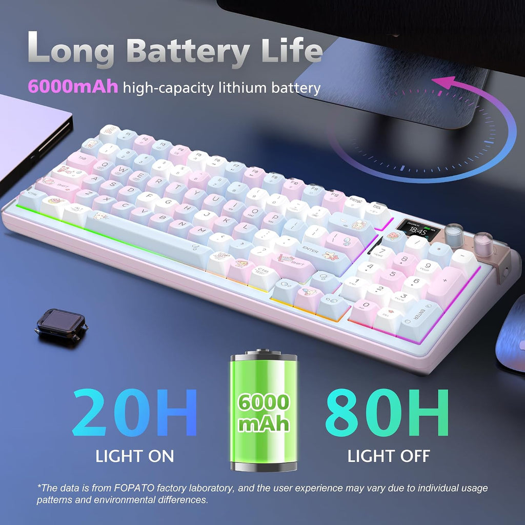 H98 Wireless Mechanical Keyboard,96-Key Hot-Swappable Wired Gaming Keyboard,Tri-Mode Bluetooth 5.0 2.4G USB-C,1.14' Color Screen,Double Knob,6000mAh,RGB,PBT Keycaps for PC Mac iPad-Pink