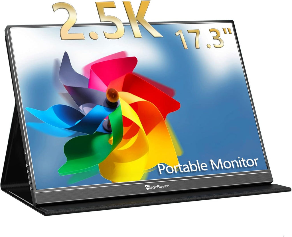 MAGICRAVEN 2.5K Portable Monitor, 17.3' QHD IPS Laptop Screen, VESA USB C HDMI Second Computer Gaming Display with 2 Speakers, Travel Monitor for MacBook Phone PS4/5 PC Phone Xbox Switch