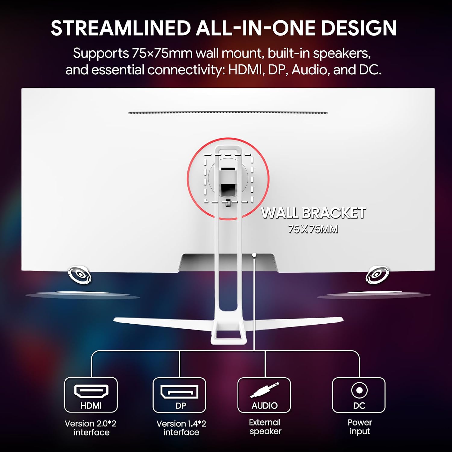 CRUA 34'' White Gaming Monitor, 165HZ/144HZ, WQHD(3440x1440P) IPS UltraWide Screen Computer Monitors with Built-in Speakers, Supports FreeSync, 120% sRGB, HDMI 2.0 & DP 1.4, Wall Mountable Installs