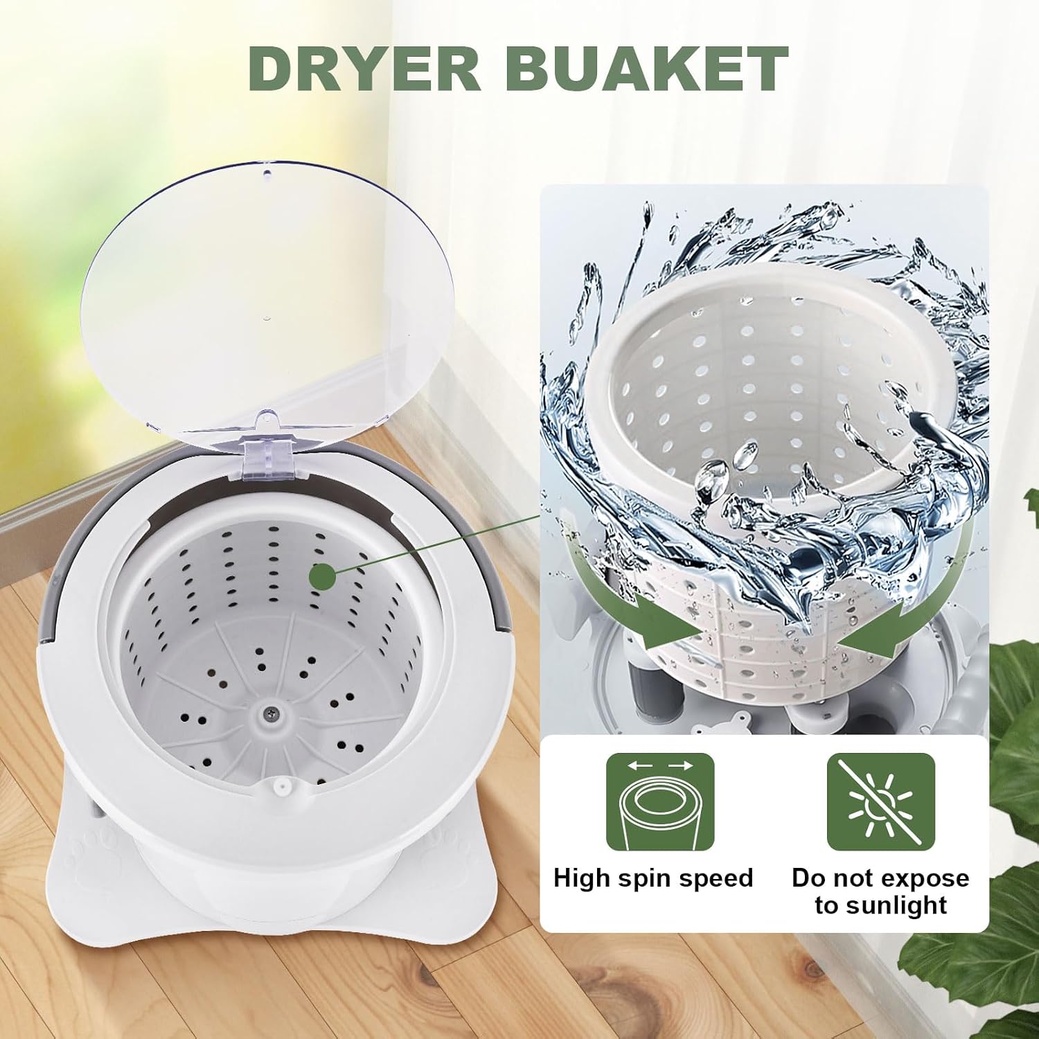 Manual Clothes Dryer Portable Mini Dryer Compact Spinner Non Electric Laundry Washing Machine for RV, Camping, School, Apartment, Dorm
