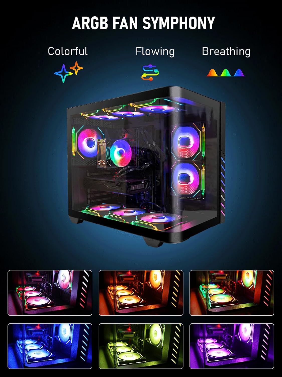 Gaming PC Computer Desktop – i7 Xeon E5 12-Cores up to 3.5 GHz, RX 580 8GB, 64GB RAM, 1TB NVMe SSD, Wi-Fi 6 & BT 5.4, 9× ARGB Cooling Fans, Windows 11 Pro, 650W PSU, Gaming & Streaming Tower