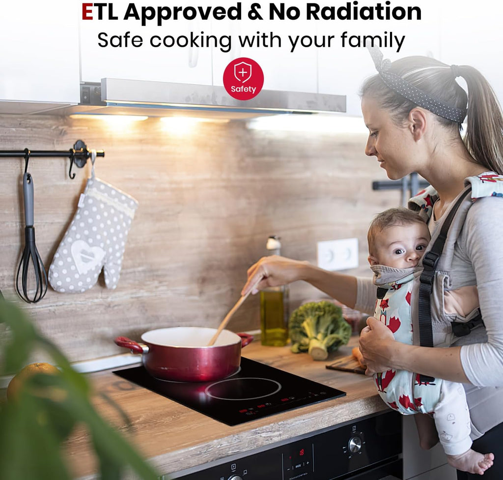 GASLAND 12 Inch Electric Cooktop 2 Burner ETL Certified, 3000W Built-in Electric Radiant Glass Stove Top with 16 Power Levels, 220V Ceramic Hob, Keep Warm, Slide Touch Control & Timer