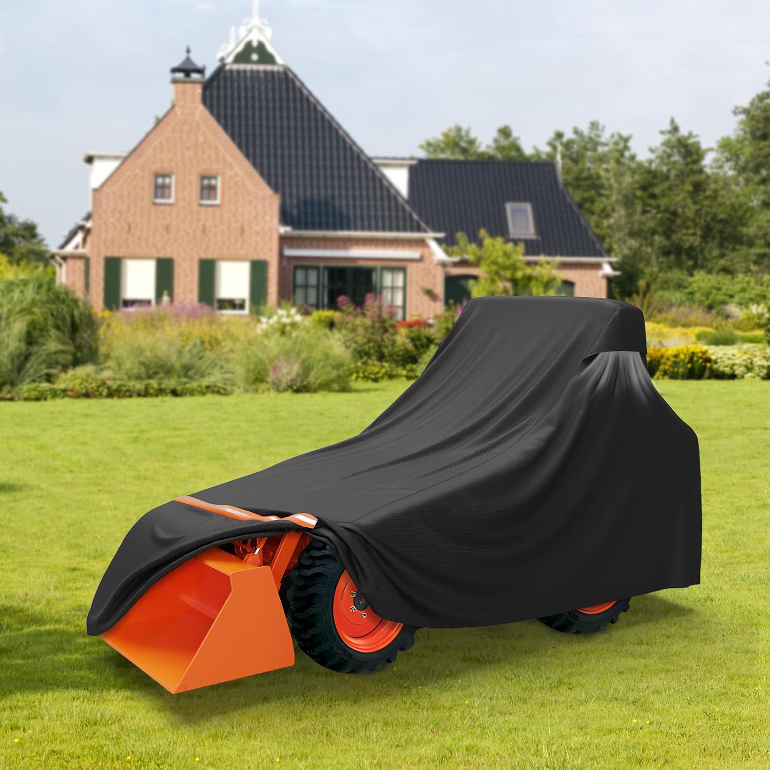 STARTWO Full Tractor Cover Waterproof Heavy Duty, Universal Fits Most Compact Utility Tractors with Backhoe, UV Protection, Dustproof, with Air Vents & Reflective Strips,189 L x 76 W x 86 H in