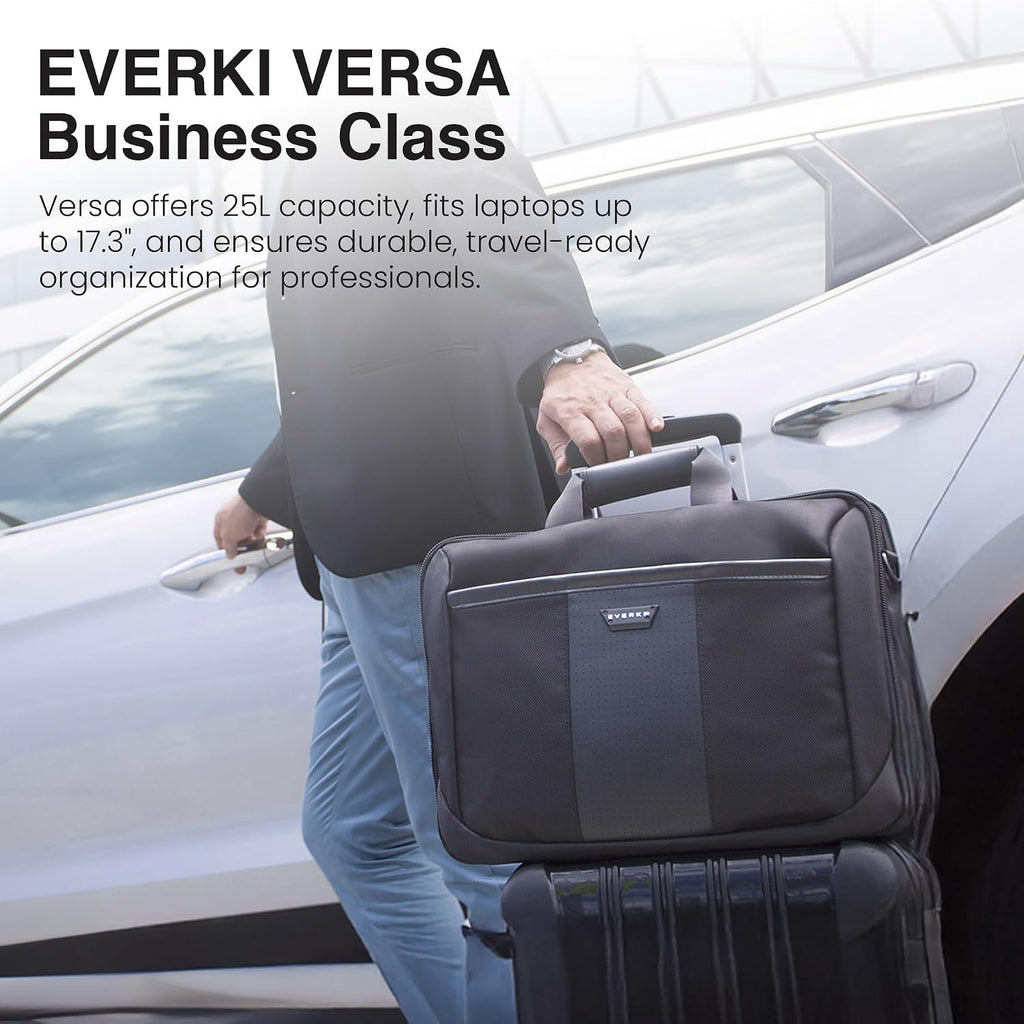 EVERKI Versa Laptop Briefcase Bag – Heavy-Duty Computer Bag for Laptops 13–17.3', Water-Resistant Travel Bag with Multiple Pockets for Business, Stylish Laptop Bag for Men & Women – Black (EKB427BK17)