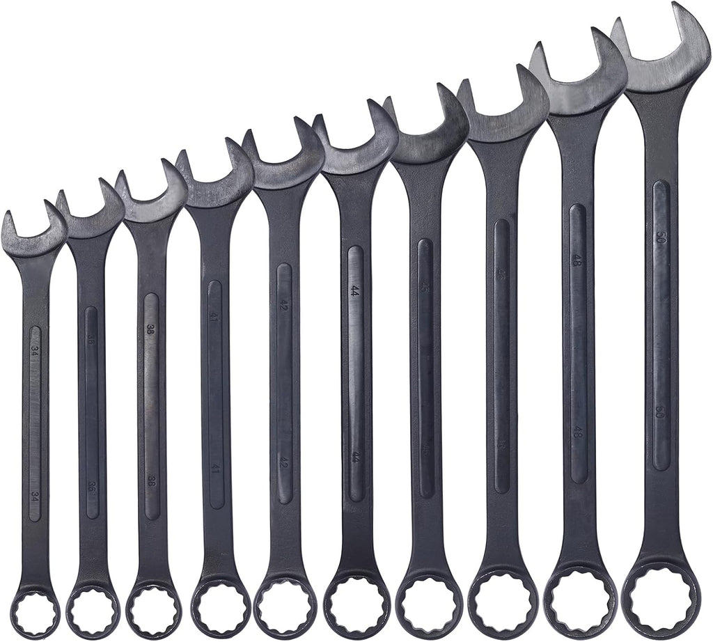 10PC Jumbo Combination Wrench Set, SAE 1-5/16'–1-7/8', Heavy-Duty Cr-V Steel, Black Oxide Finish, Large Size Wrench Kit with Storage Pouch
