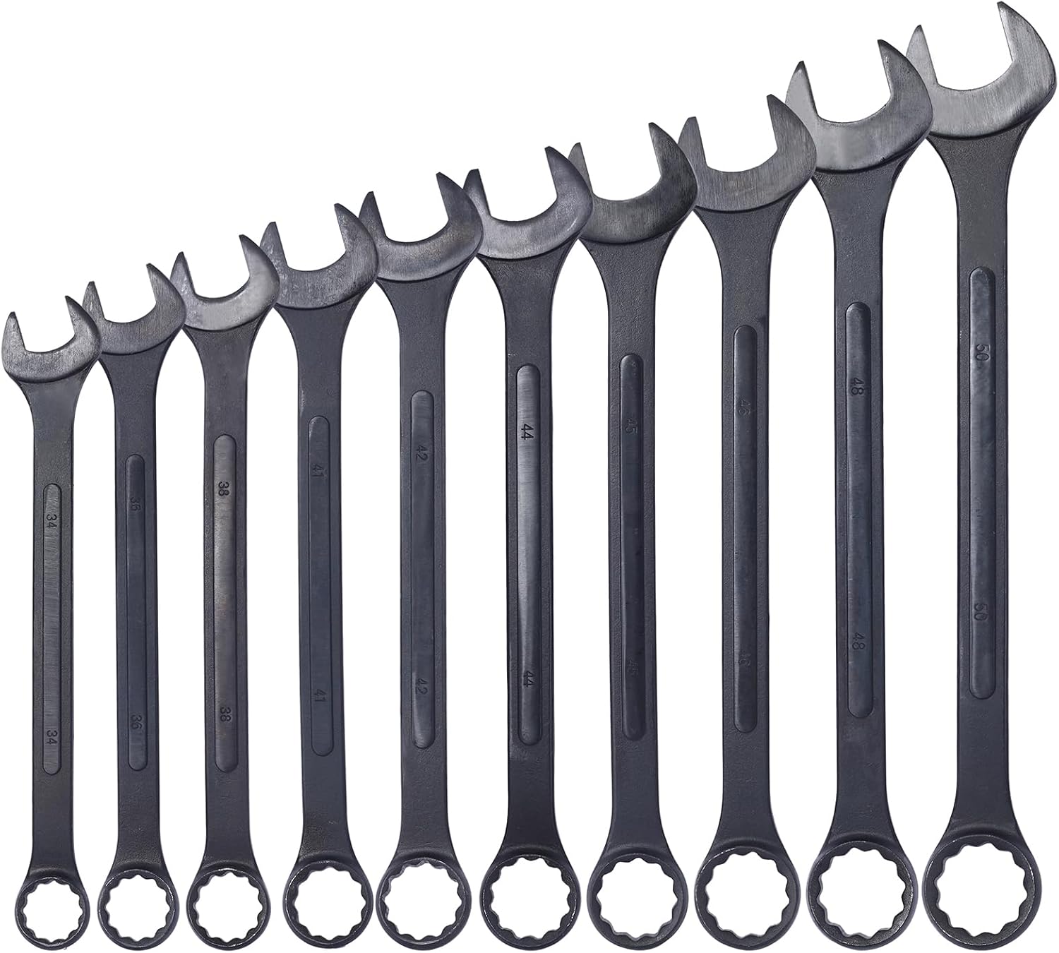 10PC Jumbo Combination Wrench Set, SAE 1-5/16'–1-7/8', Heavy-Duty Cr-V Steel, Black Oxide Finish, Large Size Wrench Kit with Storage Pouch