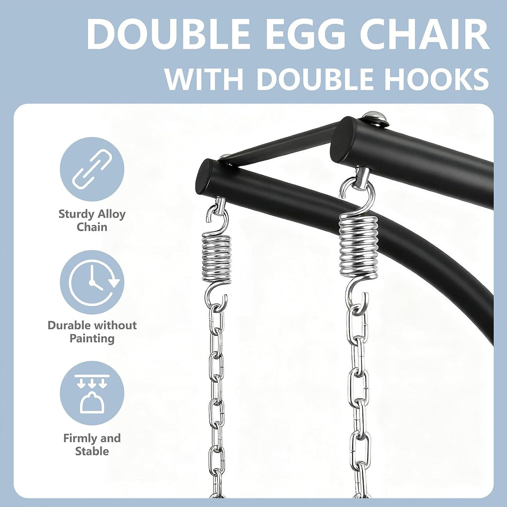 SWITTE Double Hanging Egg Chair with Stand, Outdoor Patio 2 Person Wicker Hammock Swing Chairs with Cushion for Indoor Bedroom, Lawn, Garden-Dark Blue