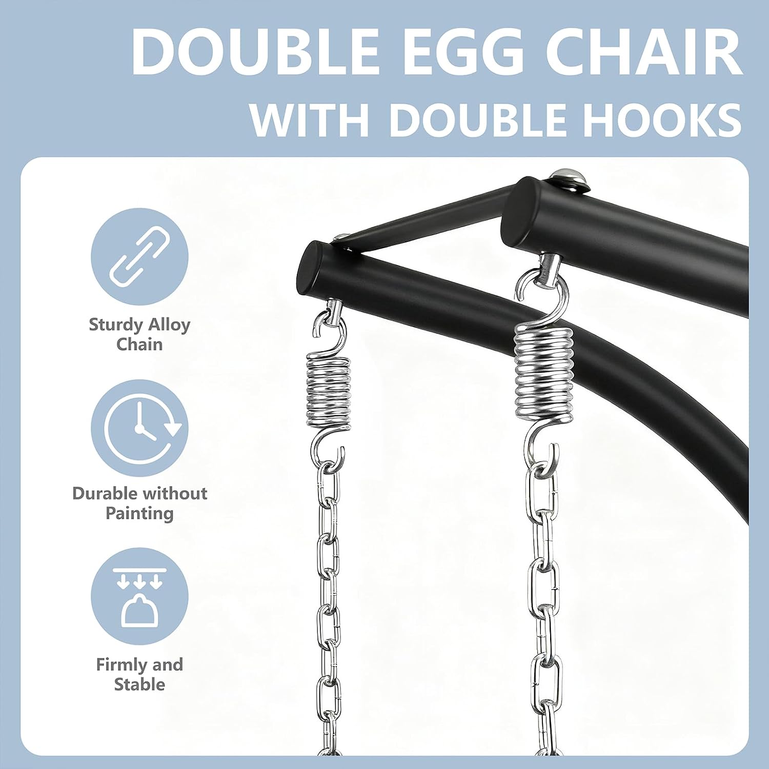 SWITTE Double Hanging Egg Chair with Stand, Outdoor Patio 2 Person Wicker Hammock Swing Chairs with Cushion for Indoor Bedroom, Lawn, Garden-Dark Blue