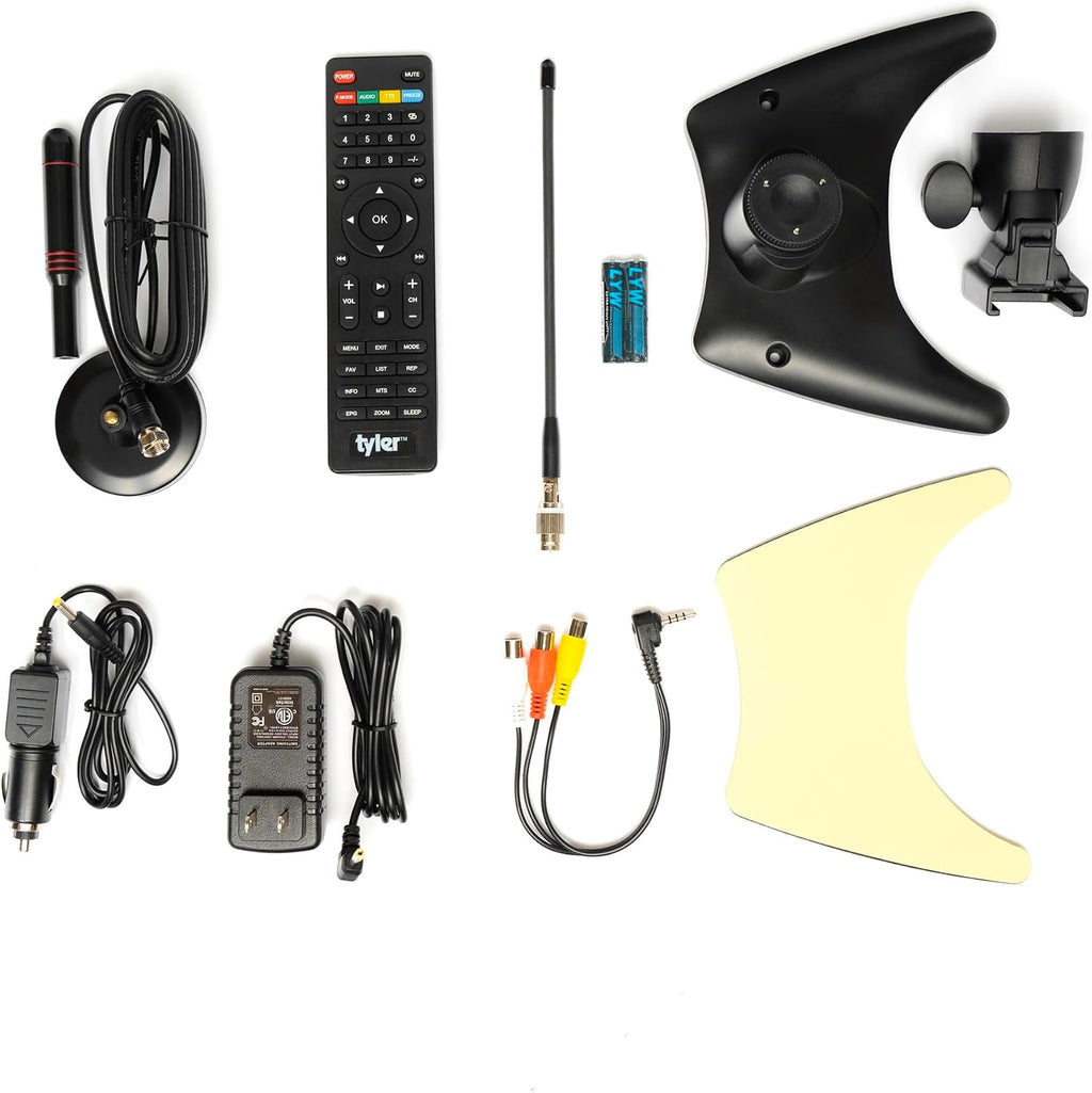Tyler 14' Portable TV LCD Monitor 1080P Rechargeable Lithium Battery Operated, 2 Antenna, HDMI, USB, RCA, FM Radio, Digital Tuner, AV Inputs, AC/DC, TV Stand and Remote Control for Car Travel