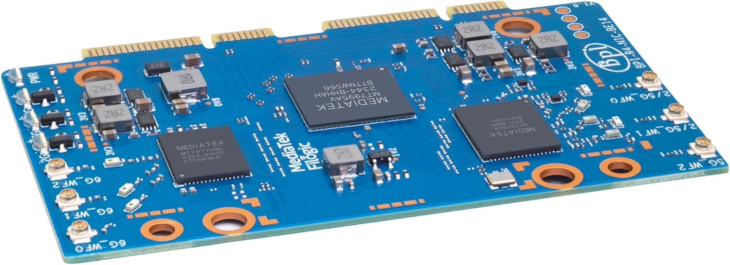 Banana Pi BPI-R4 NIC BE14 WiFi 7 Module for BPI-R4 Wireless Tri-Band WiFi Router Board OpenWRT, MediaTek MT7995AV CPU 32 bits RISC-V MCU, with 6X 2G/5G/6GHz WiFi Antenna (WiFi7 NIC Module)