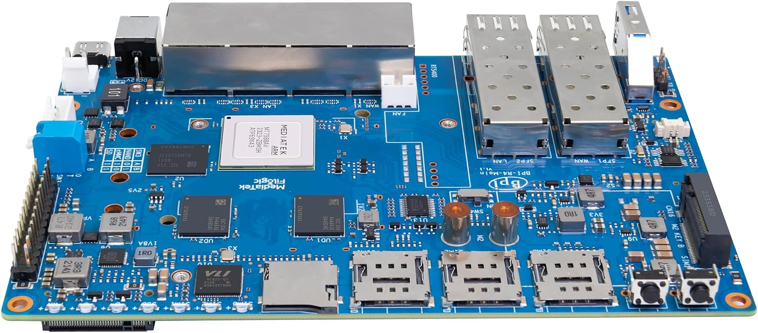 Banana Pi BPI-R4 WiFi 7 OpenWRT Wireless Dual-Band WiFi Router Board, MediaTek MT7988A (Filogic 880) SoC, 4G/5G Internet Router, 4X GbE and 2X 10GbE SFP for NAS Smart Home Gateway (8GB RAM Bundle2)