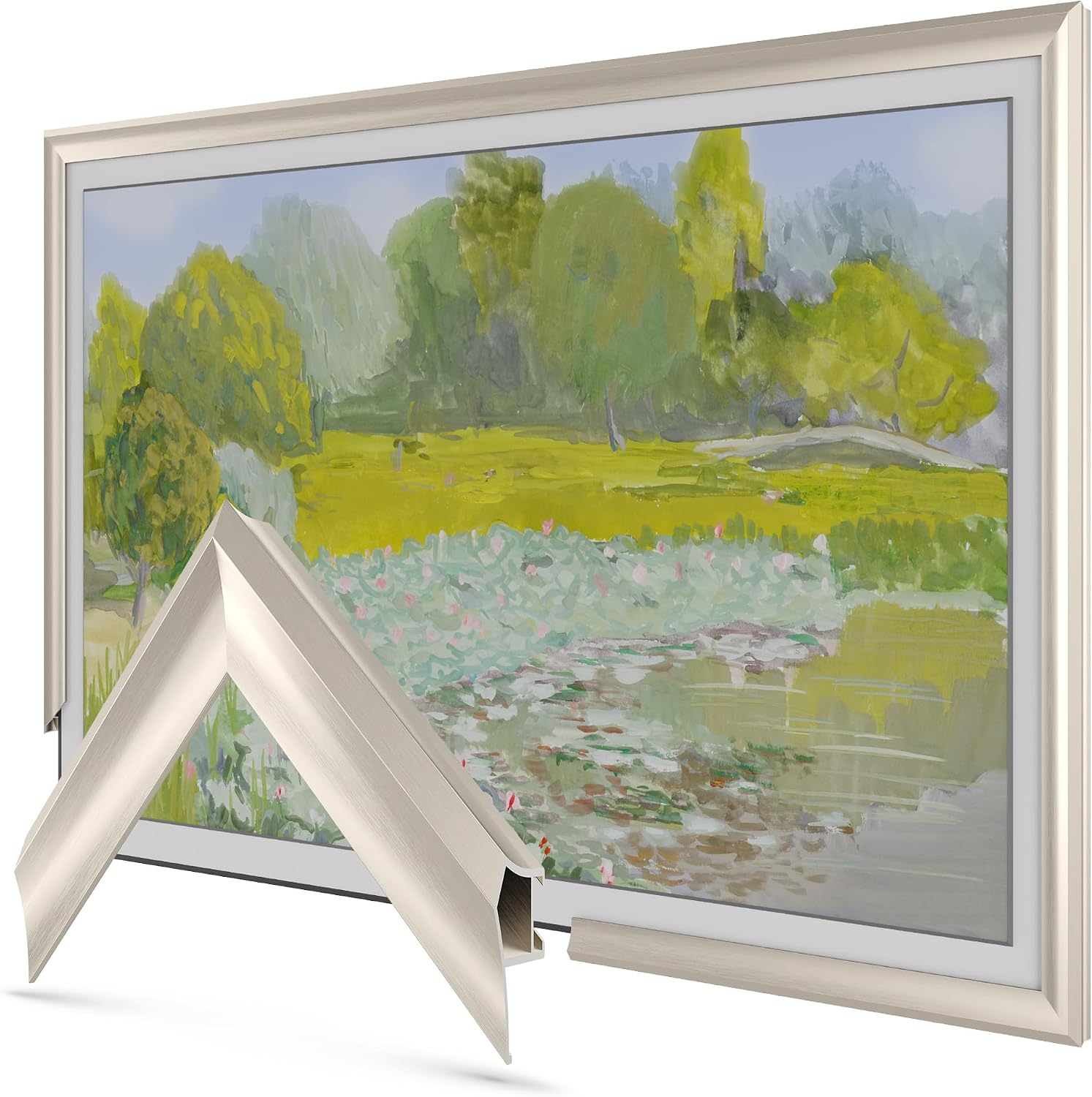 German Silver Prismatic 32' Alloy Deco TV Frame - Compatible ONLY with Samsung The Frame TVs (Fits 2021-2026, LS03A, LS03B, LS03C, LS03D, LS03FA)