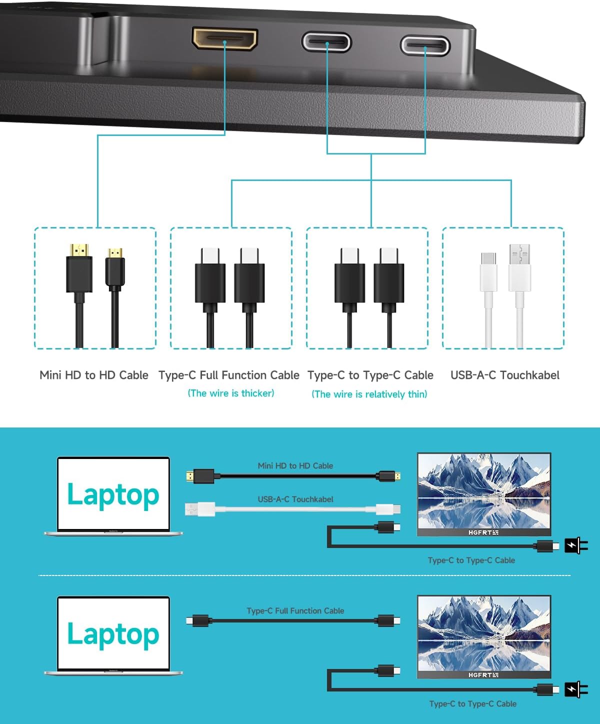 Portable Monitor Touchscreen 15.6', 1920x1080 60Hz FHD IPS HDR 10-Point Touch Screen Monitor with Built-in Stand & Speaker, HDMI USB C VESA External Travel Monitors for Laptop, PC, Mac, Phone