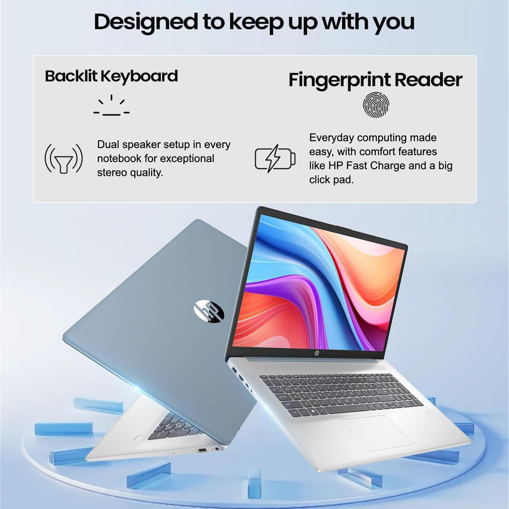HP 17.3' Business & Home Laptop, 17.3' LED Touchscreen, AMD Ryzen 5 7430U, 32GB RAM, 2TB PCIe SSD, Backlit Keyboard, Fingerprint Reader, Webcam, HDMI, Wi-Fi 6, Windows 11 Pro, Blue