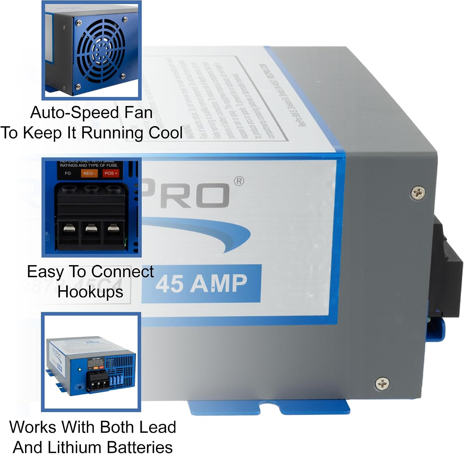 RecPro RV Converter 45 Amp | RV Power Converter & Battery Charger | 4 Stage Smart Charging | 120VAC to 12VDC | 13V to 16.5V Operating Range