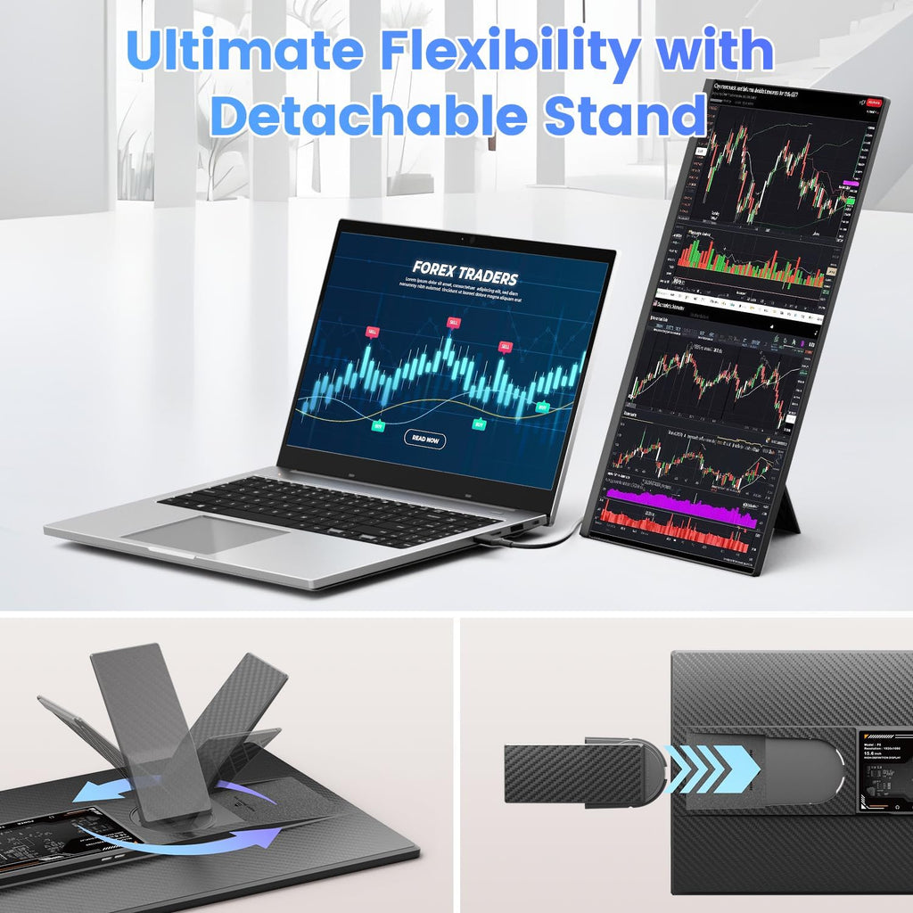 Teamgee 15.6' Laptop Screen Extender, Slim & Lightweight Portable Monitor for Laptop, Full HD IPS, 360° Rotating Stand, Detachable, USB-C Plug & Play, RGB Lighting, Thin Bezels