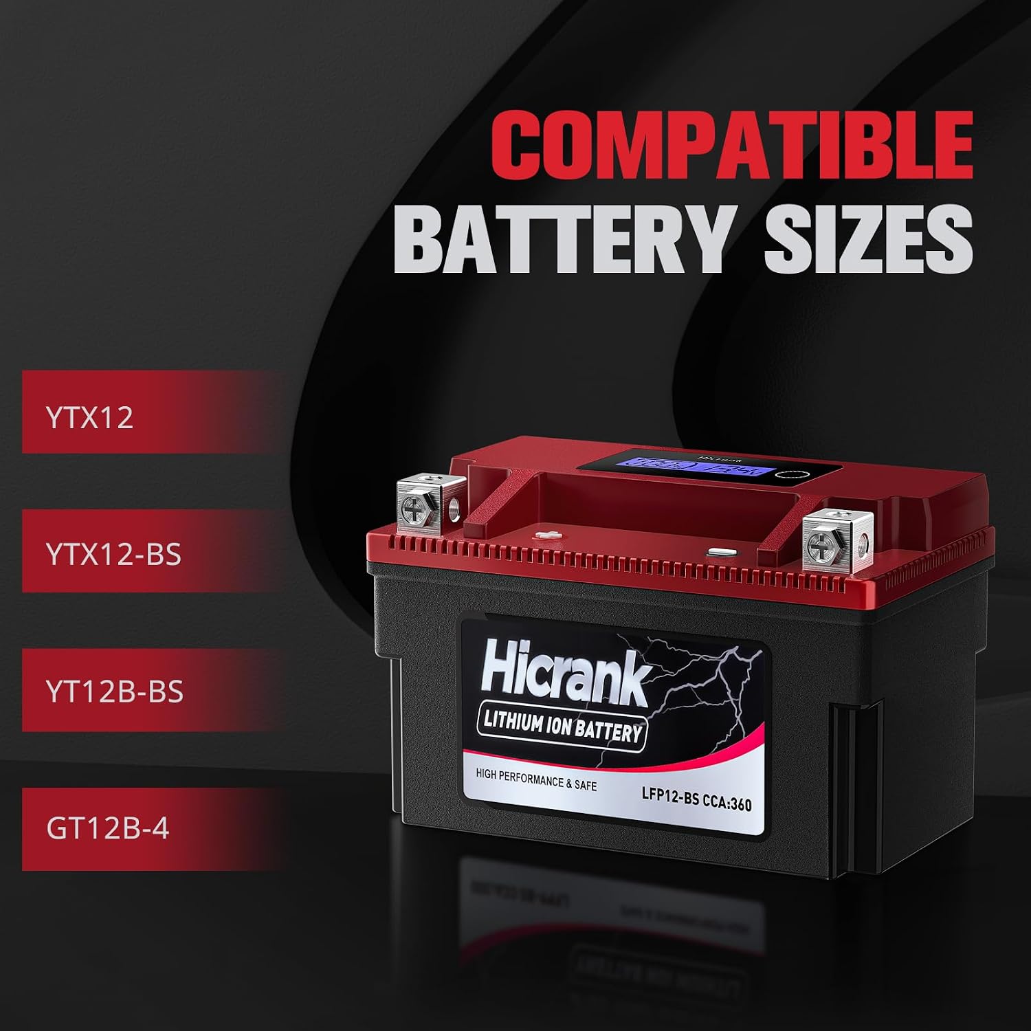 YTX12-BS 12V 6Ah,360CCA LiFePO4 Lithium Motorcycle Battery,Powersports Battery for Honda KTM Yamaha Harley Fit ATV, UTV, Motocross, Lawn Mower, Jet Ski, Polaris