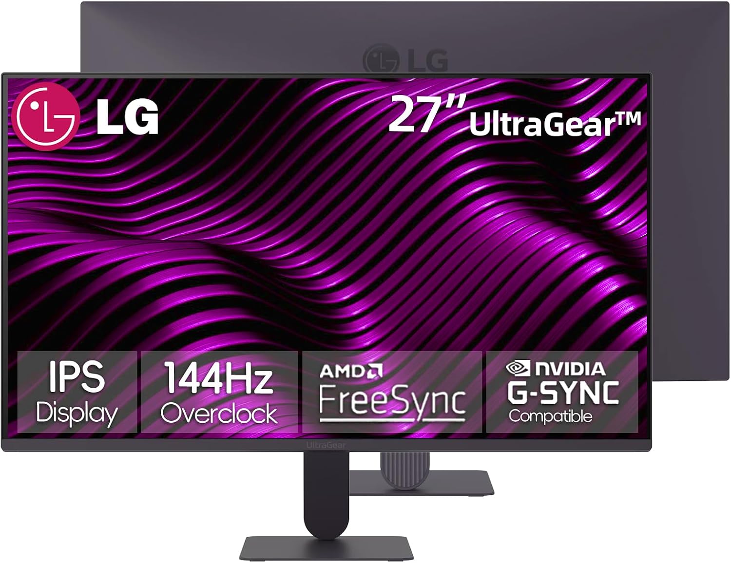 LG 27' Ultragear Gaming Monitor, 144Hz, FHD IPS Display, HDR10, AMD FreeSync G-Sync Compatible, Black Stabilizer, Reader Mode, Flicker Safe, Anti-Glare, 99% sRGB, HDMI & DisplayPort, Tilt Adjustable