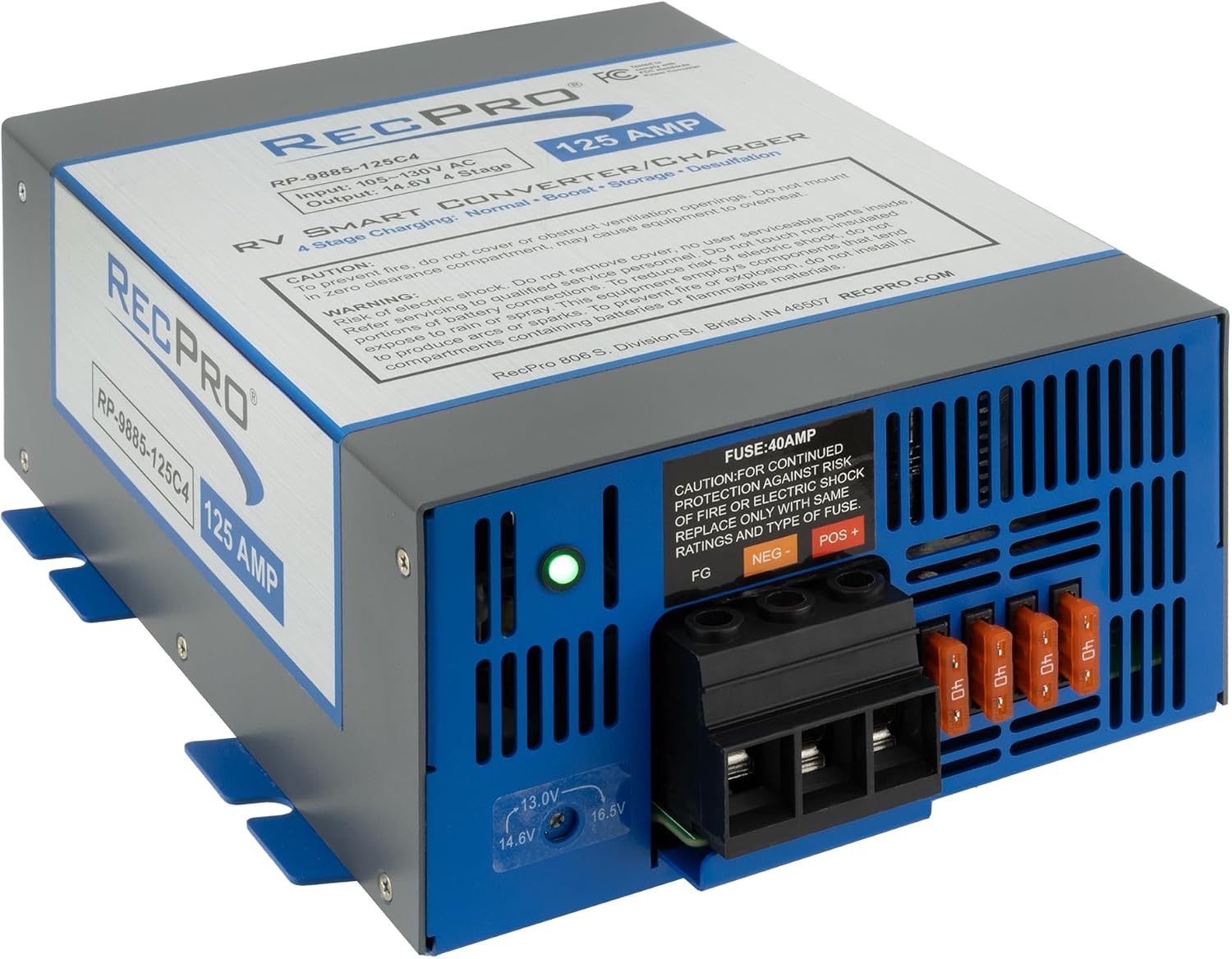 RecPro RV Converter 125 Amp | RV Power Converter & Battery Charger | 4 Stage Smart Charging | 120VAC to 12VDC | 13V to 16.5V Operating Range