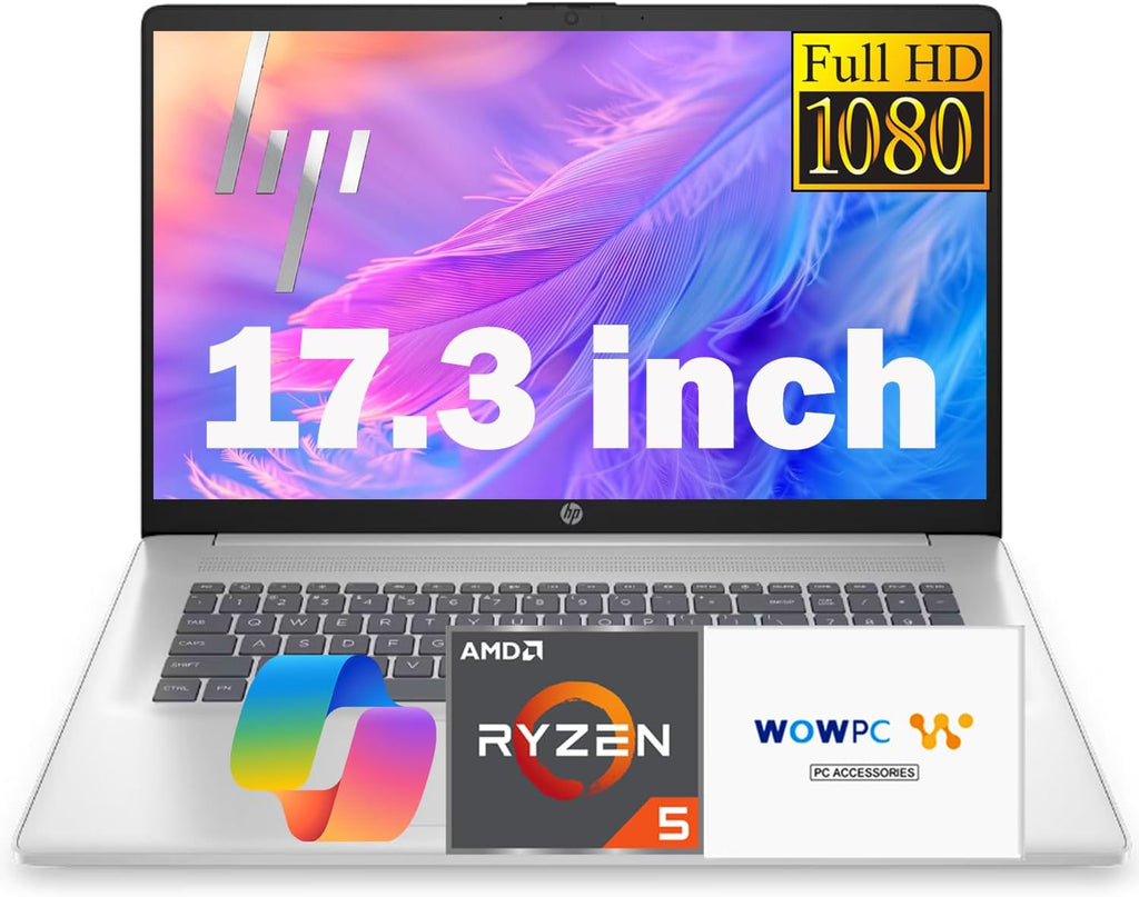 HP 17.3 Inch FHD Business Laptop with MS Office for The Web, AMD Ryzen 5 7430U (Beats Core i7-1355U), 16GB RAM, 512GB SSD Storage, HDMI, Long Battery Life, Windows 11