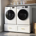 2 Pack Laundry Pedestal Heavy Duty Metal Washer and Dryer Pedestals, 16' H Universal Fit Washer Stand Base, Washing Machine Stand with Storage Drawer, 440lbs Mini Fridge Stand, （White, 2PCS)