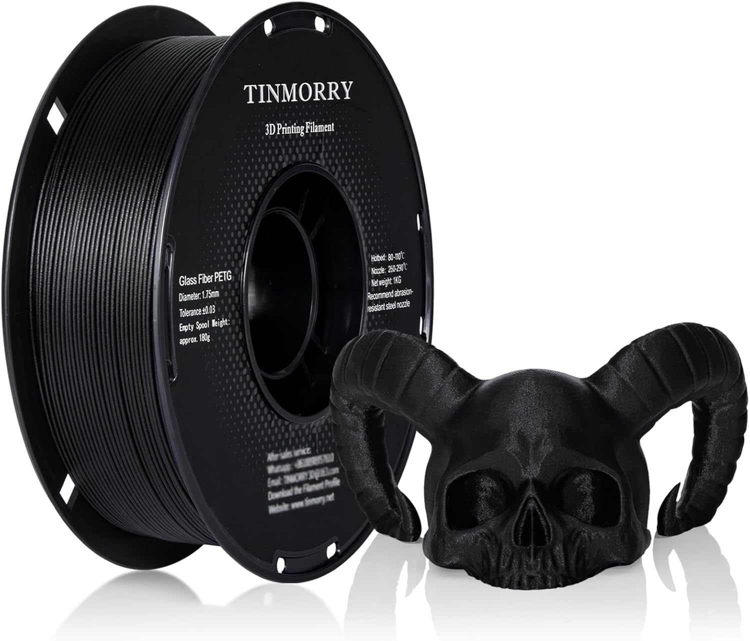 10 Rolls Glass Fiber PETG Filament 1.75 mm, TINMORRY PETG GF 3D Printer Filament, Fits Bambu Lab FDM 3D Printers, 1KG 1roll, 10 KG, Frosted Black