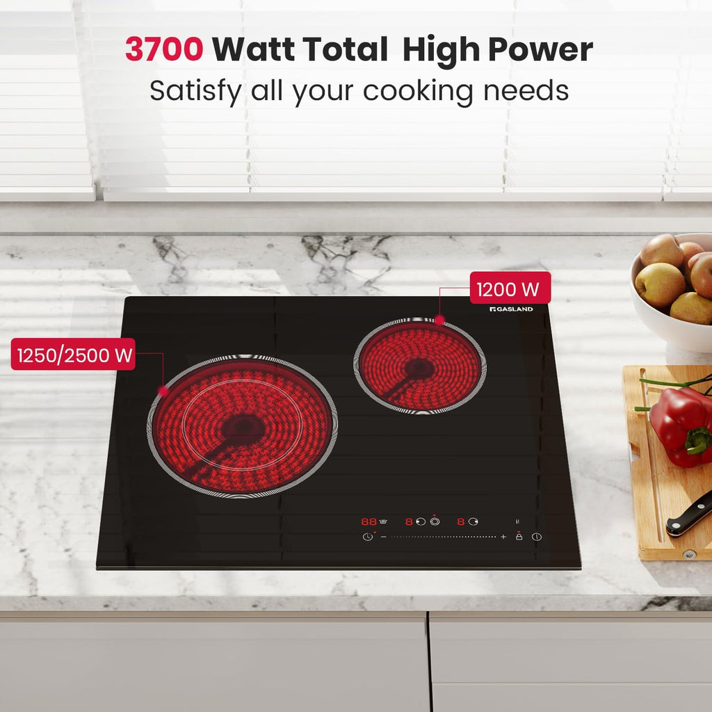 GASLAND Electric Cooktop 21 Inch, ETL Certificated 2 Burners, 3700W Built-in Radiant Stove Top With 16 Power Levels, 240V Ceramic Stovetop for Apartment, Slide Touch Control
