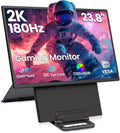 2K 180Hz Portable Monitor,23.8' 2560x1440 QHD 120% SRGB IPS FreeSync Gaming Moniter USB-C HDMI Large Work Home Office Second Monitor VESA Mountable, Adjustable Tilt & Height for Laptop, PS4,Xbox