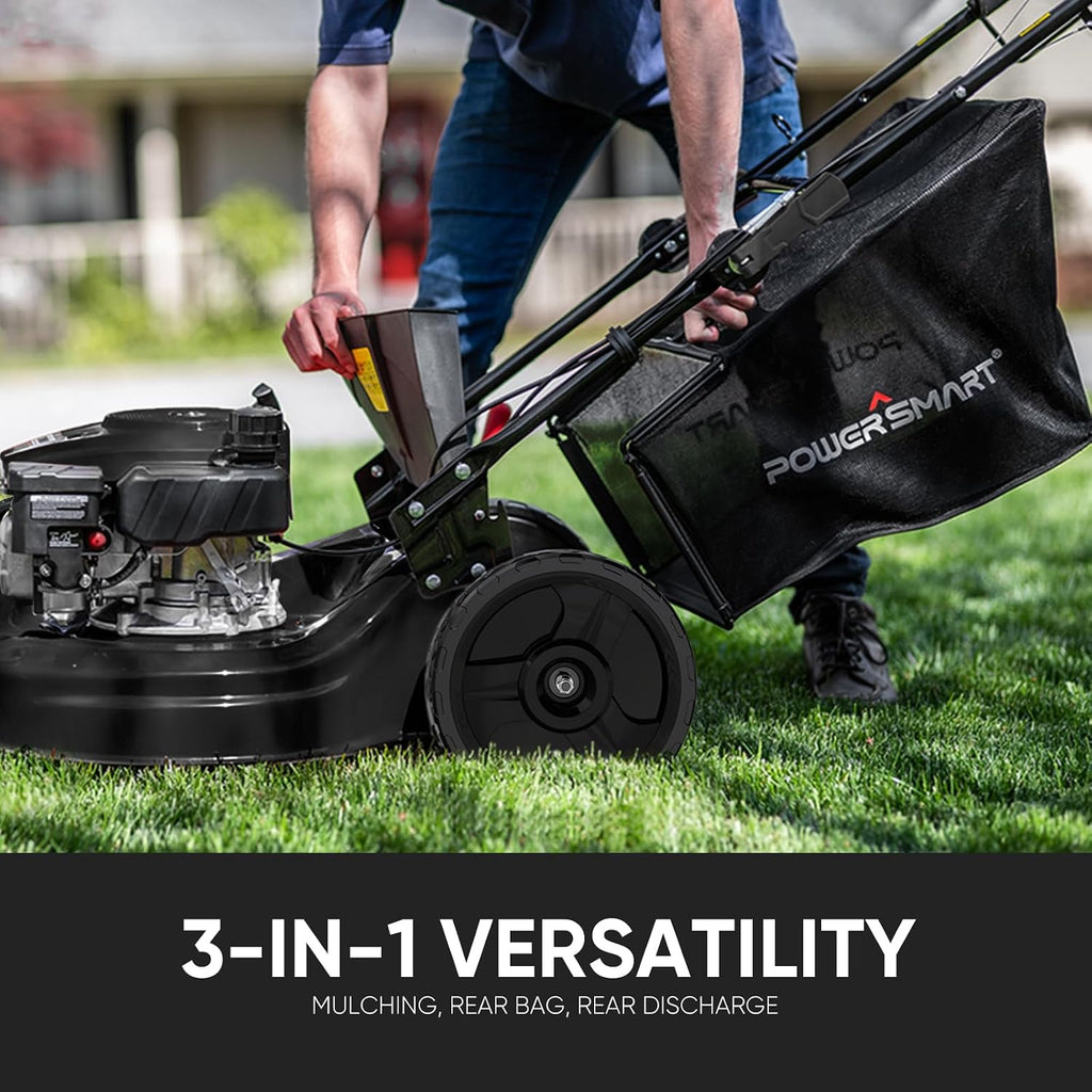 PowerSmart Self Propelled Gas Lawn Mower, 22 in. with 170cc OHV Engine, 3-in-1 Rear-Wheel Drive High Wheels, Black