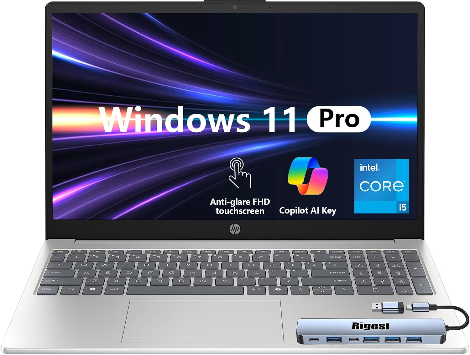 HP 15.6' FHD Touch Laptop,10 Core Intel i5 13th, 16GB RAM, 1TB SSD, Windows 11 Pro, Wi-Fi 6, Flagship Business Laptop Bundle with Docking Station – Natural Silver