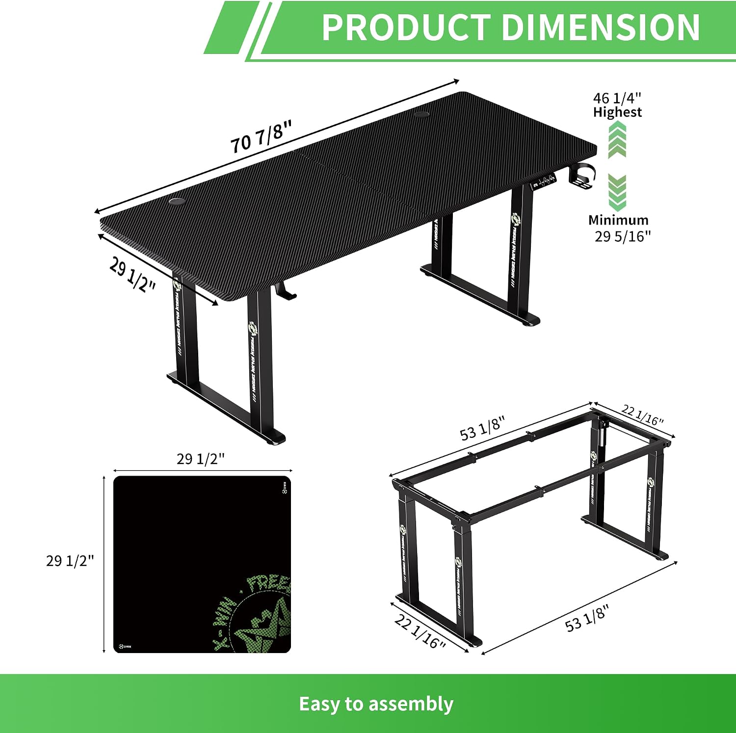X-WIN Electric Height Adjustable Standing Desk, 71' x 31.5' Inch 4-Leg Ergonomic Sit to Stand Desk for Home Office, Powerful Dual Motor Work Desk with Locking Wheels, Carbon Fiber Textured Black