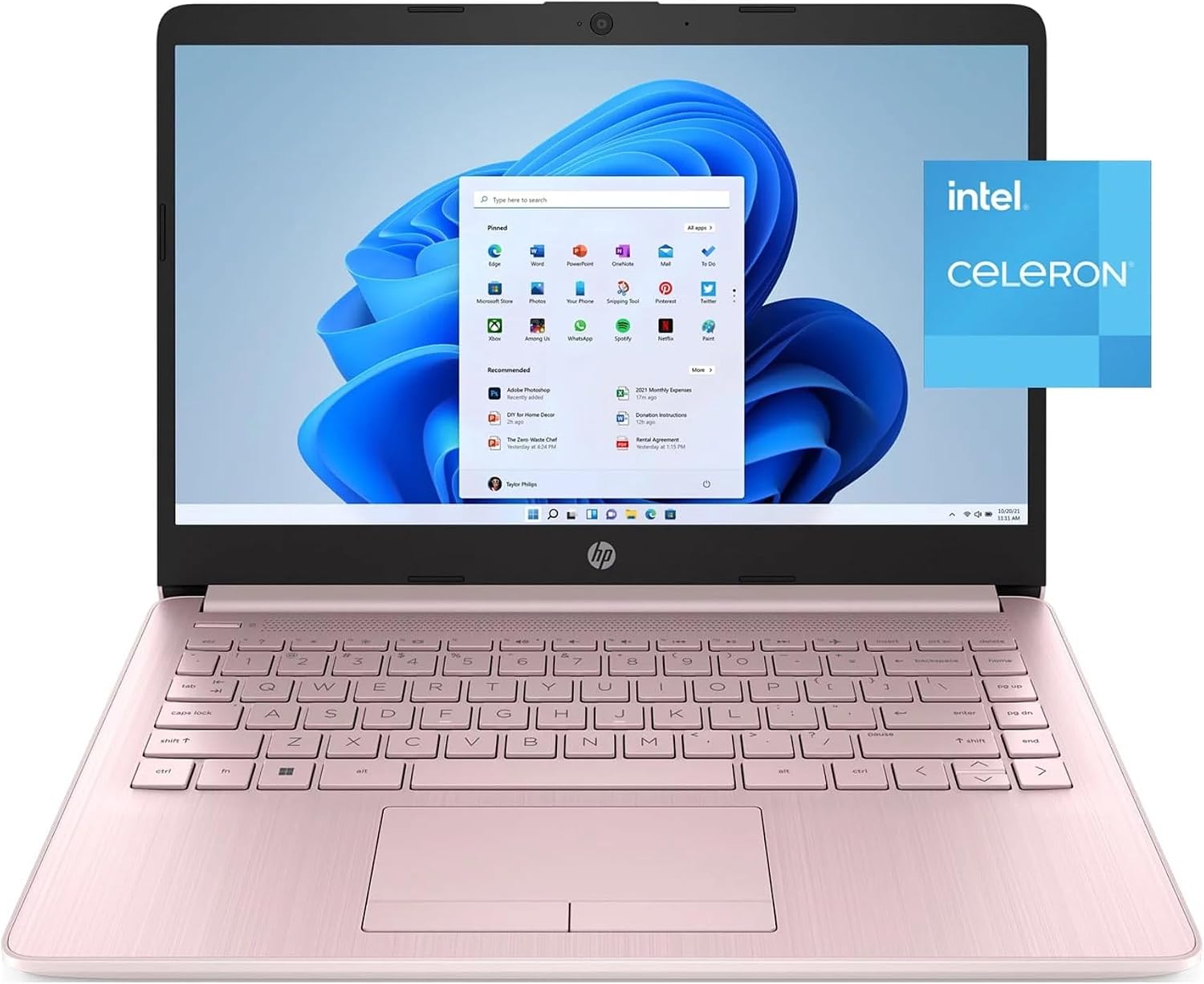 HP Stream 14' HD Laptop, Intel Celeron Quad-Core Processor, 4GB DDR4 RAM, 64GB eMMC, WiFi, Bluetooth, HDMI, RJ-45, Webcam, USB Type-A&C, Win 11, Pink (Renewed)