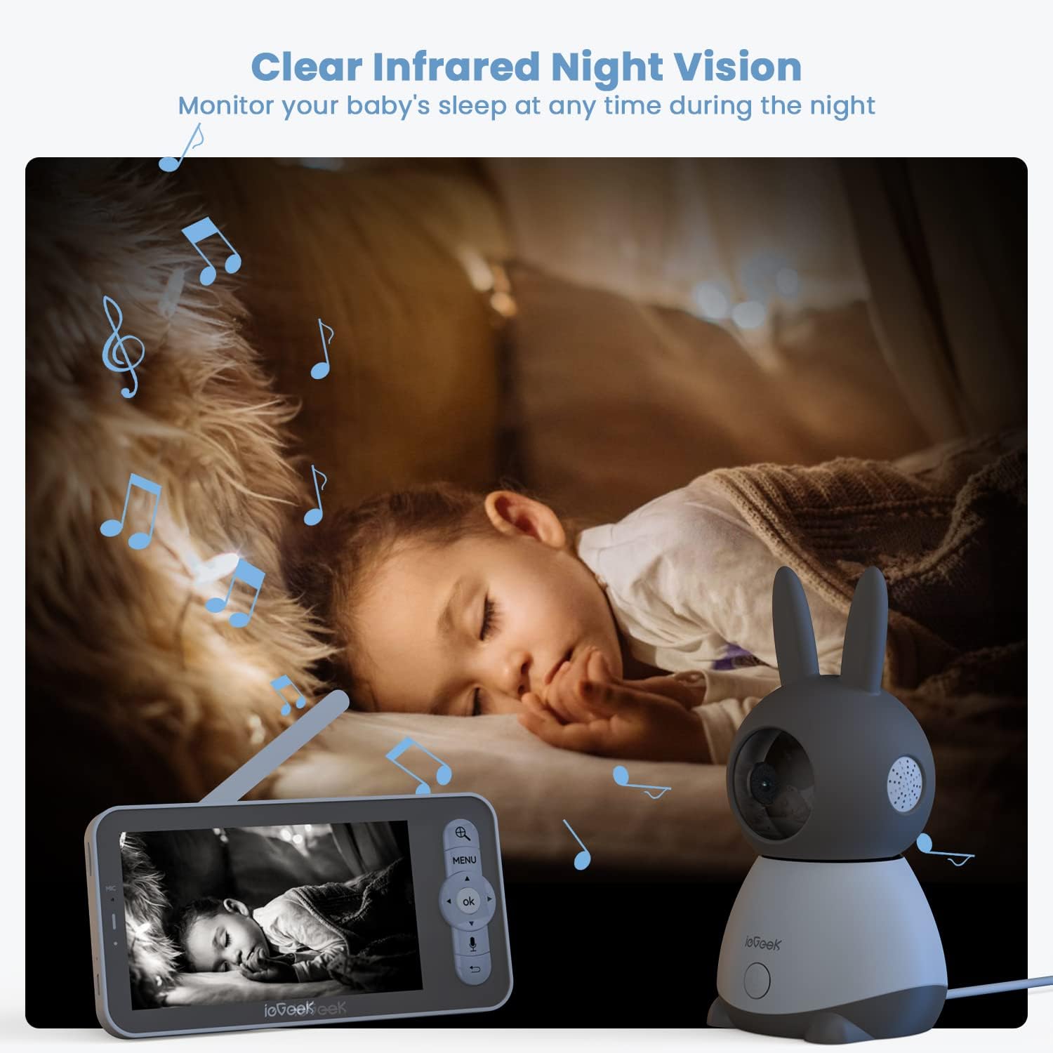 ieGeek 2K Split-Screen Baby Monitor, 5' Audio Baby Monitor with 2 Cameras, WiFi Smartphone Video Dual Camera, Night Vision, Motion & Cry Detection, Two Way Talk Temper &Humidity Sensor
