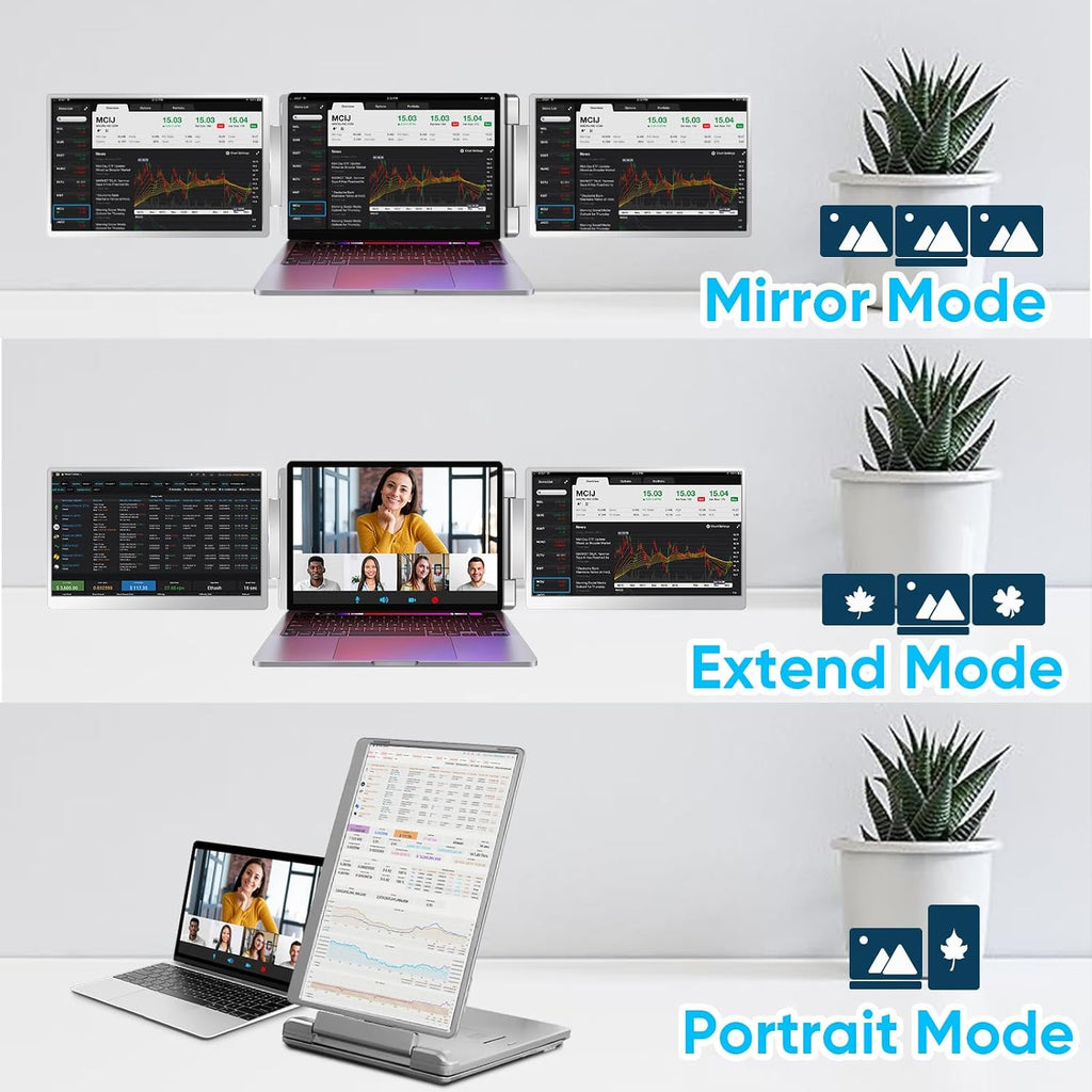 LXU Laptop Screen Extender, 15.6' FHD 1080P IPS Laptop Monitor Extender Triple Screens, Portable Monitor for Laptops 12~17.3 inch, Plug n Play Extended Monitor for MacBooks(NOT M1 M2 M3)/Windows
